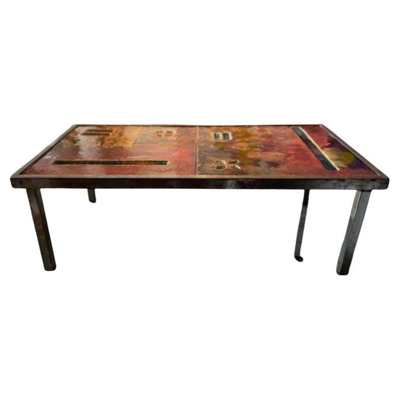 Ceramic Coffee Table in Lava Stone by Robert and Jean Cloutier Frères, 1950s