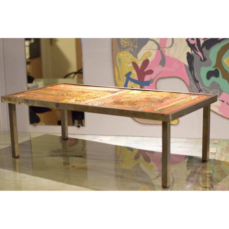 Table basse en céramique et pierre de lave par Robert et Jean Cloutier Frères Excellent état - En vente à Andrézieux-Bouthéon, FR