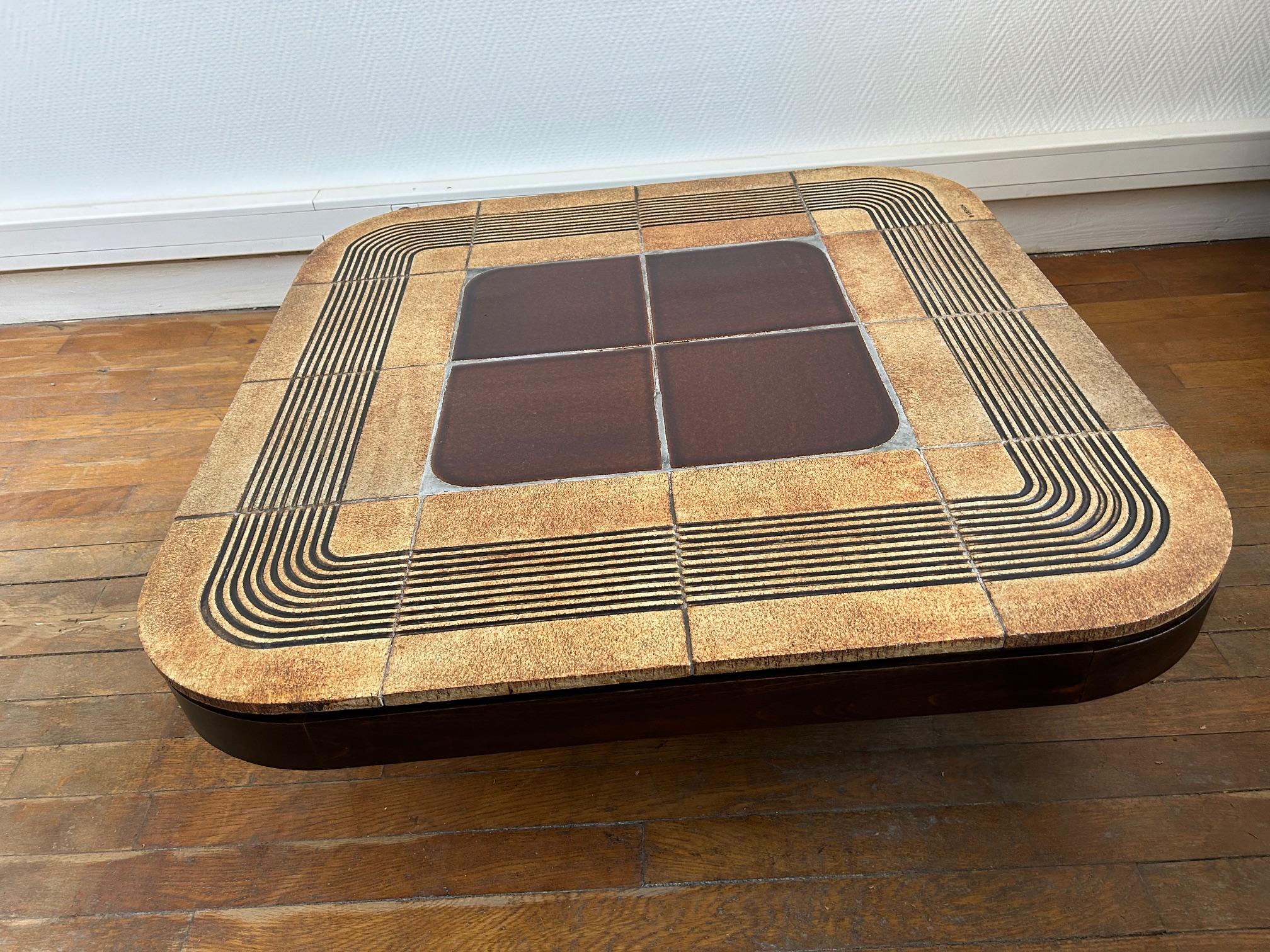 Mambo table by Roger Capron, ceramic and wood, France, 1970's