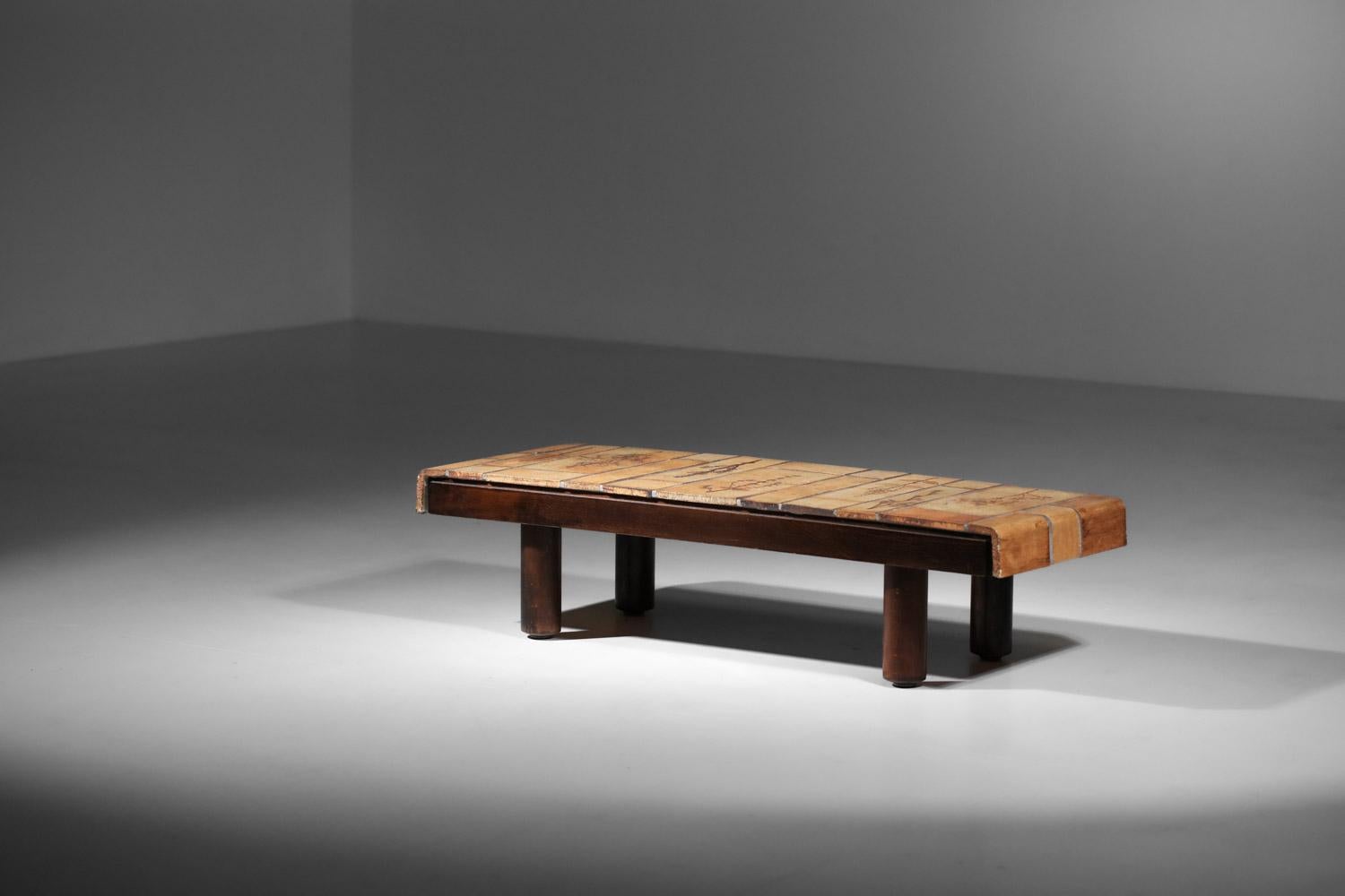 Céramique Table basse rectangulaire vallauris française Roger Capron herbier en vente