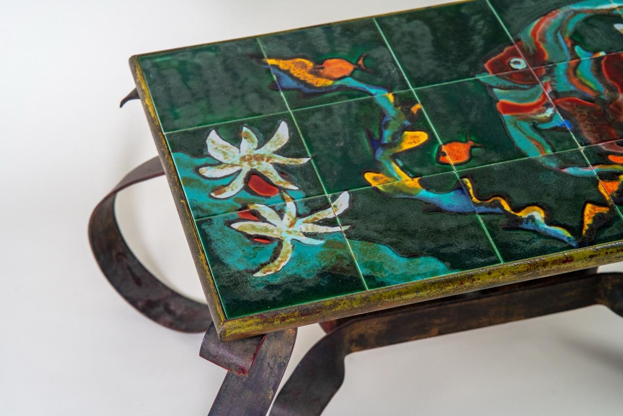 Metal Ceramic Coffee Table Vintage For Sale