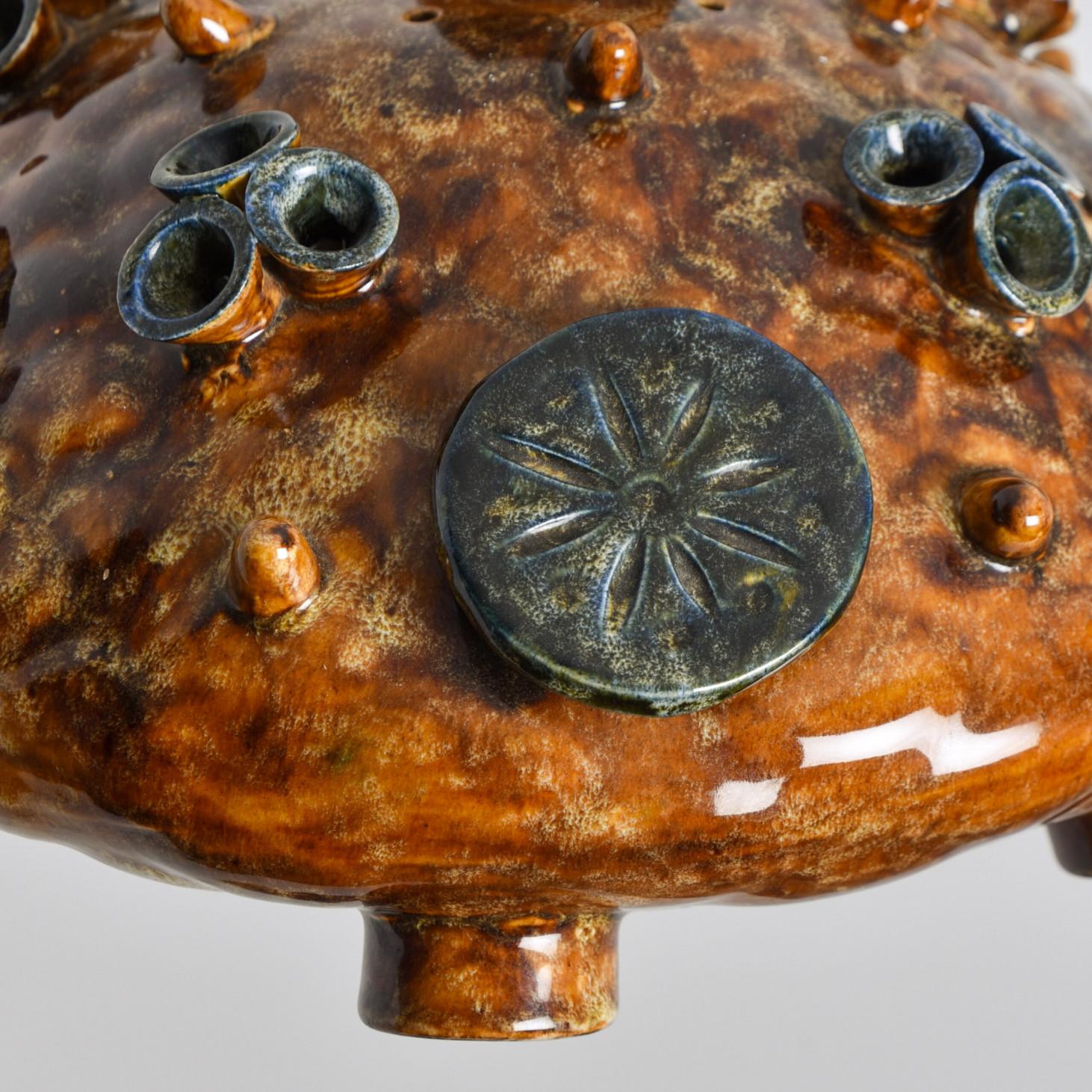 Ceramic Cognac Blue Ceramic Pendant Light, Denmark, 1970 For Sale 7