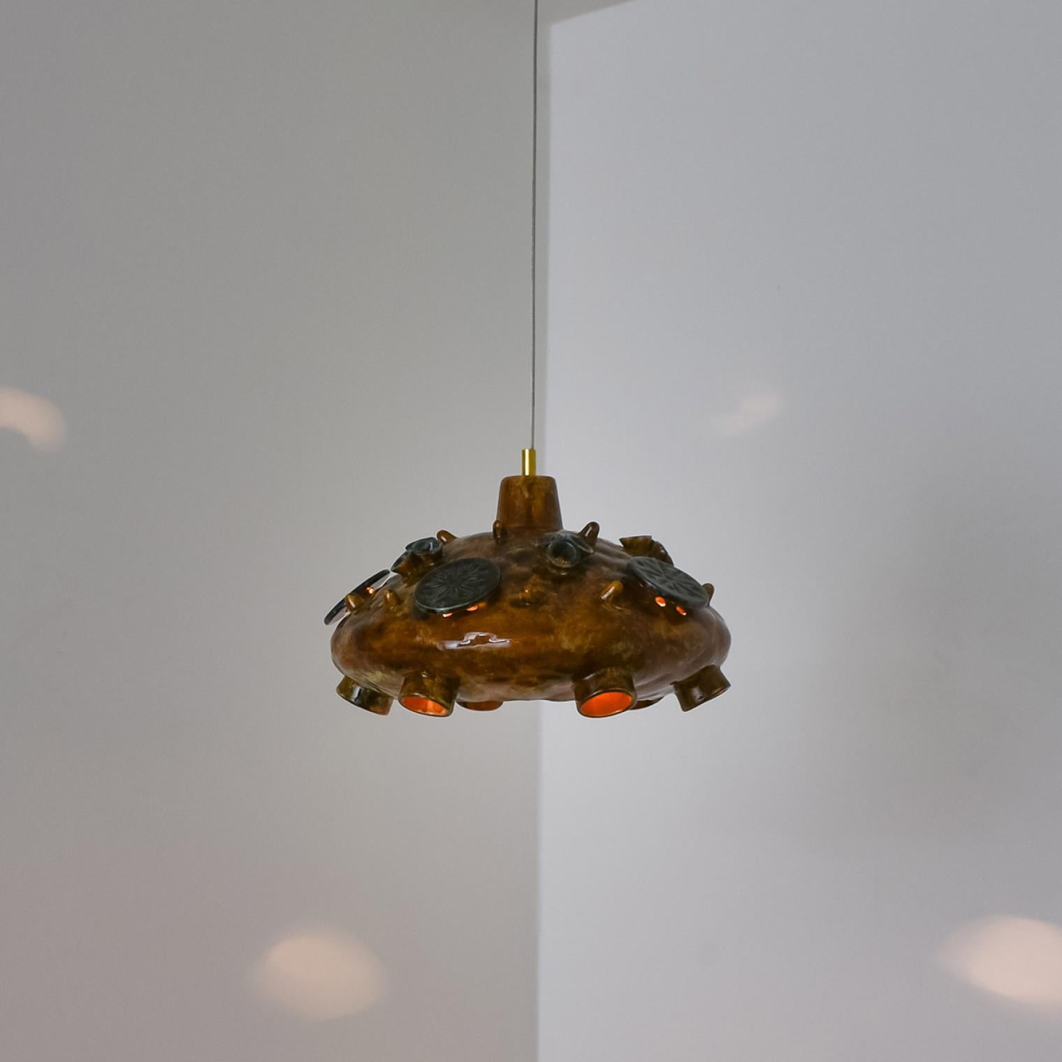 Ceramic Cognac Blue Ceramic Pendant Light, Denmark, 1970 In Good Condition For Sale In Rijssen, NL