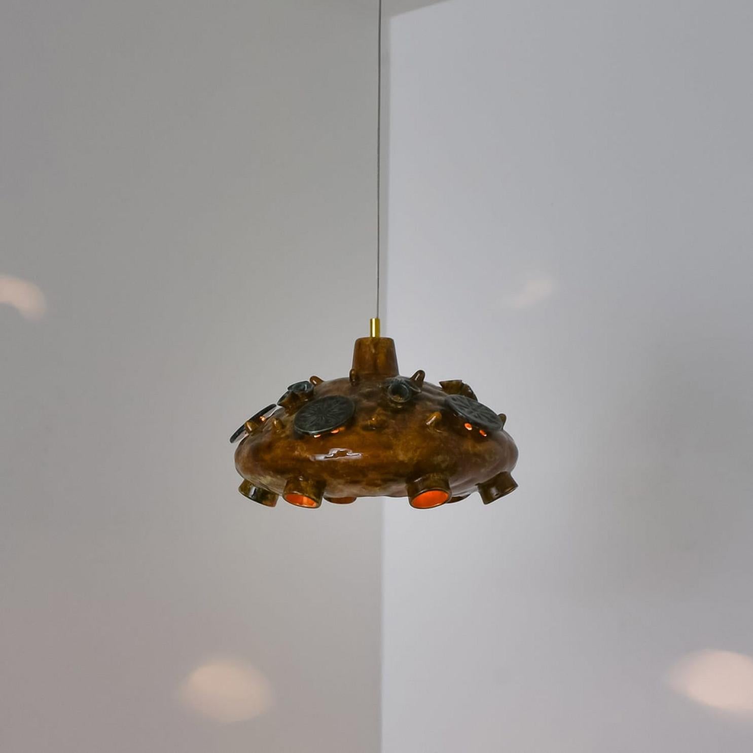 Ceramic Cognac Blue Ceramic Pendant Light, Denmark, 1970 In Good Condition For Sale In Rijssen, NL