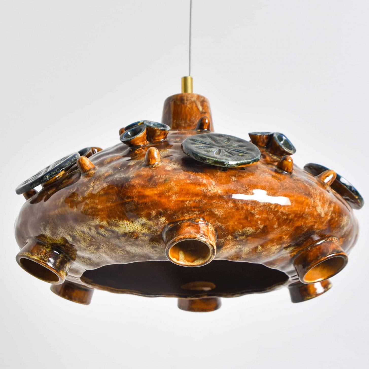 Late 20th Century Ceramic Cognac Blue Ceramic Pendant Light, Denmark, 1970 For Sale