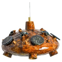 Ceramic Cognac Blue Ceramic Pendant Light, Denmark, 1970