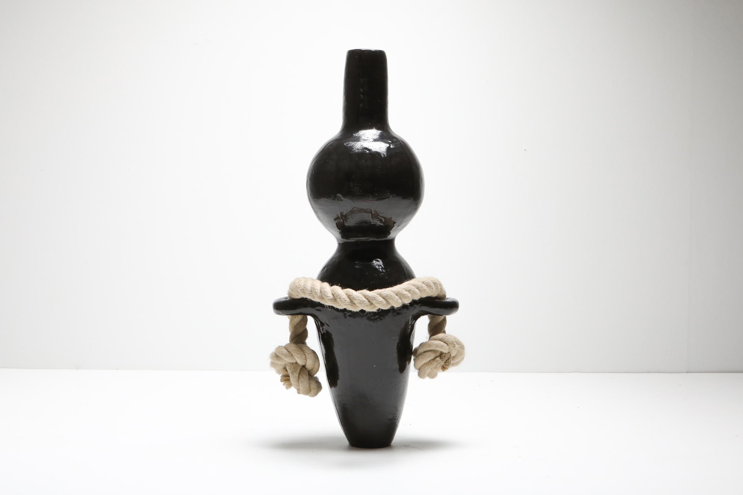 Modern Ceramic Collectible Design Vase with Rope Detail by Harvey Bouterse