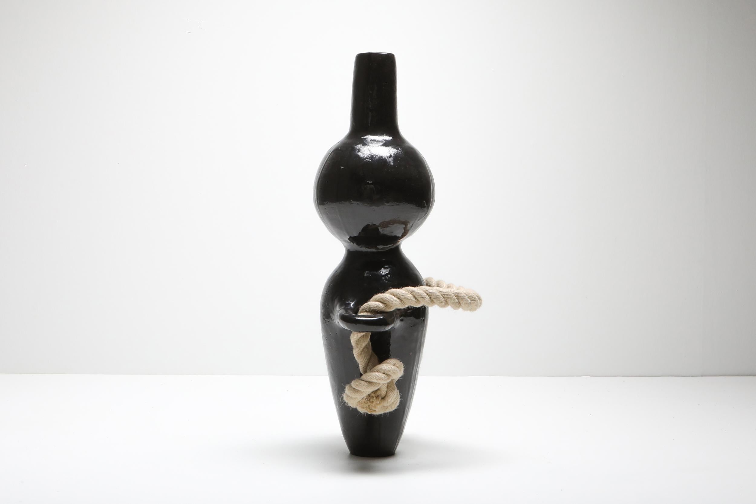 Belgian Ceramic Collectible Design Vase with Rope Detail by Harvey Bouterse