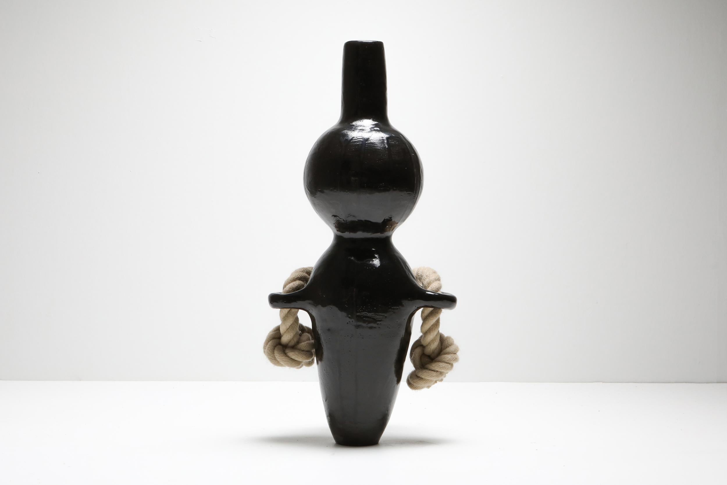 Ceramic Collectible Design Vase with Rope Detail by Harvey Bouterse In New Condition In Antwerp, BE