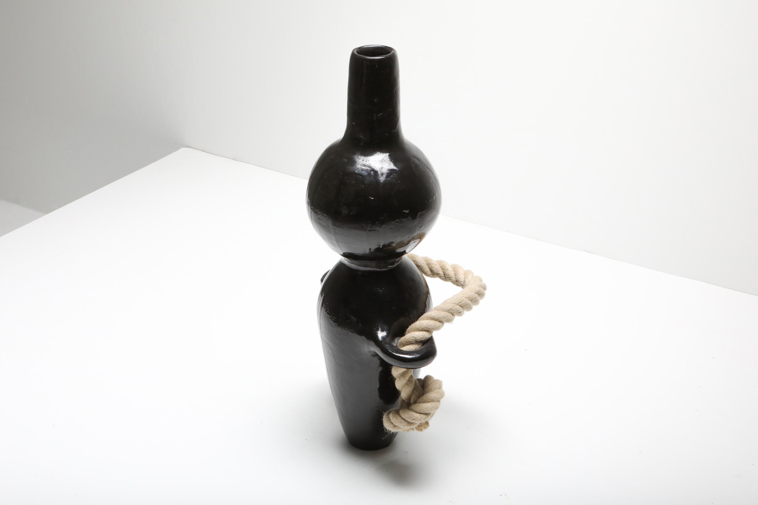 Contemporary Ceramic Collectible Design Vase with Rope Detail by Harvey Bouterse
