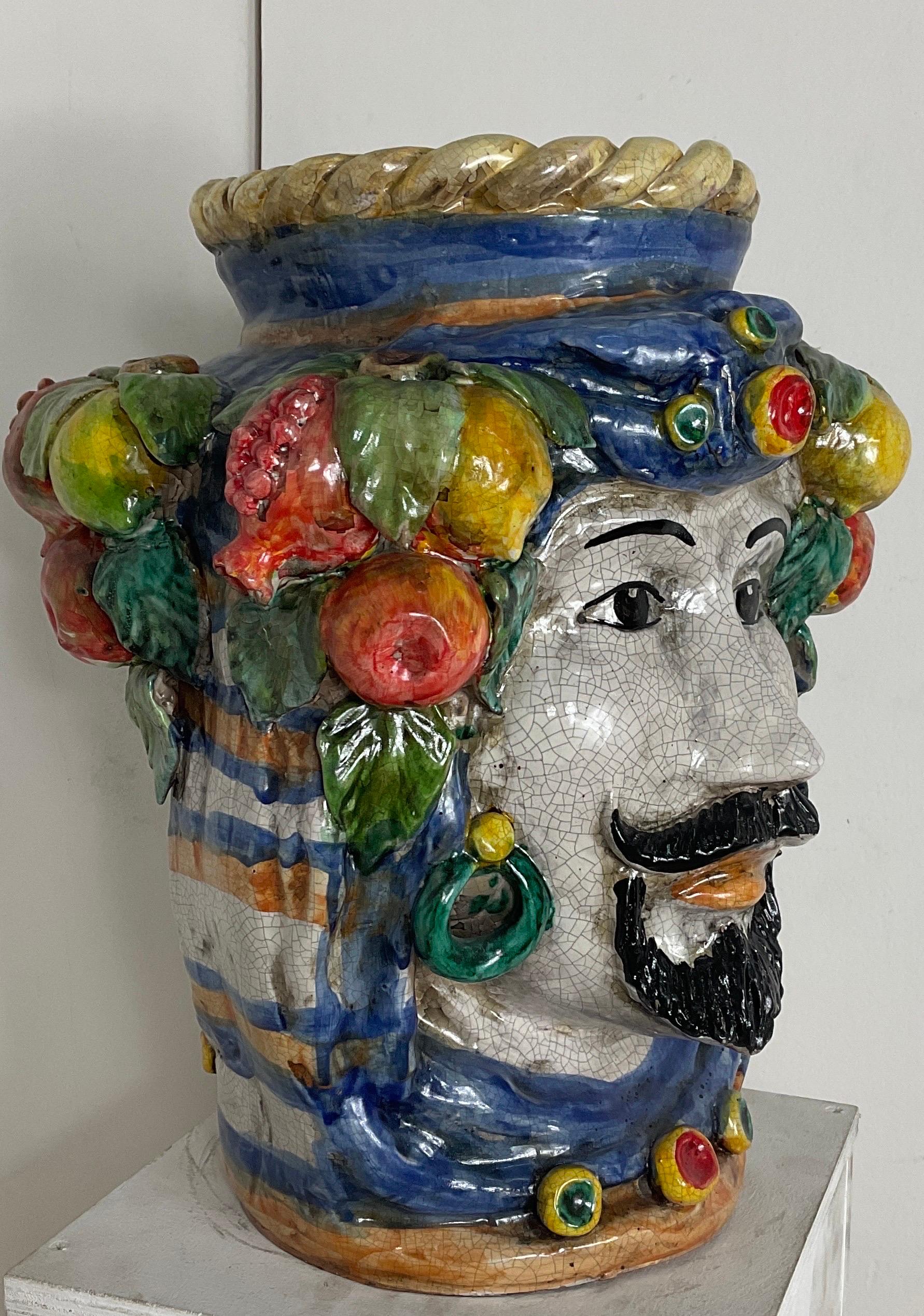 Ceramic coloured Caltagirone head In Good Condition In Catania, IT