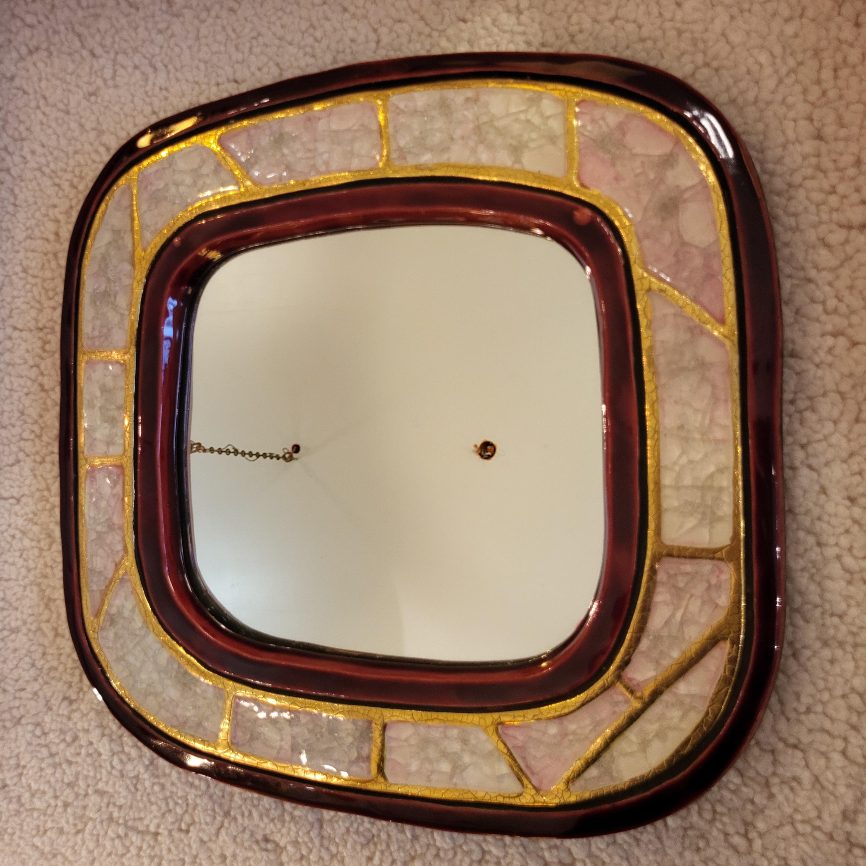 Ceramic mirror by Mithé Espelt, France, 1960's, Constructivist model