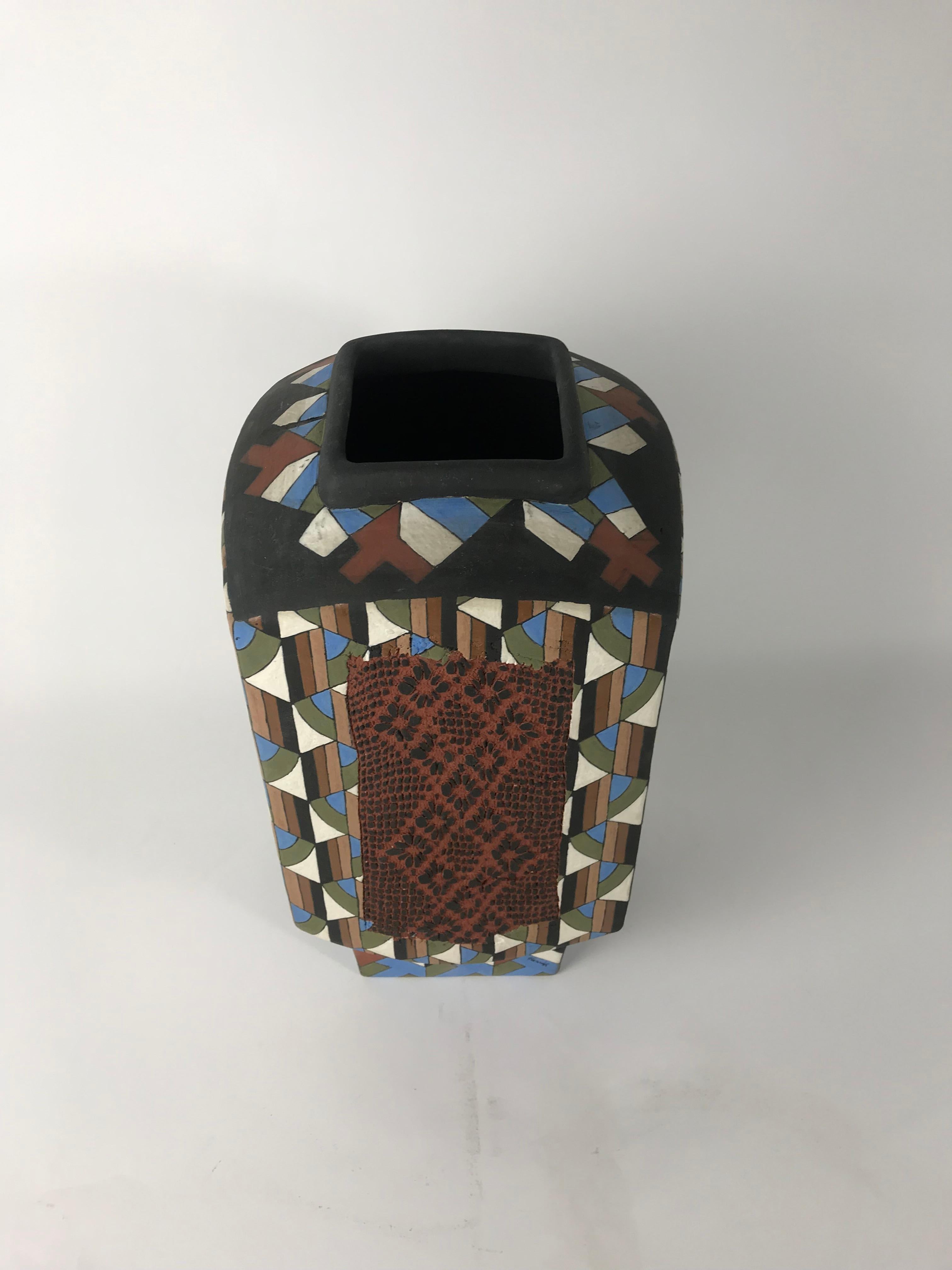Ceramic Covered Cubist Vase/Pot by Phillip and Marilyn Garnick 10