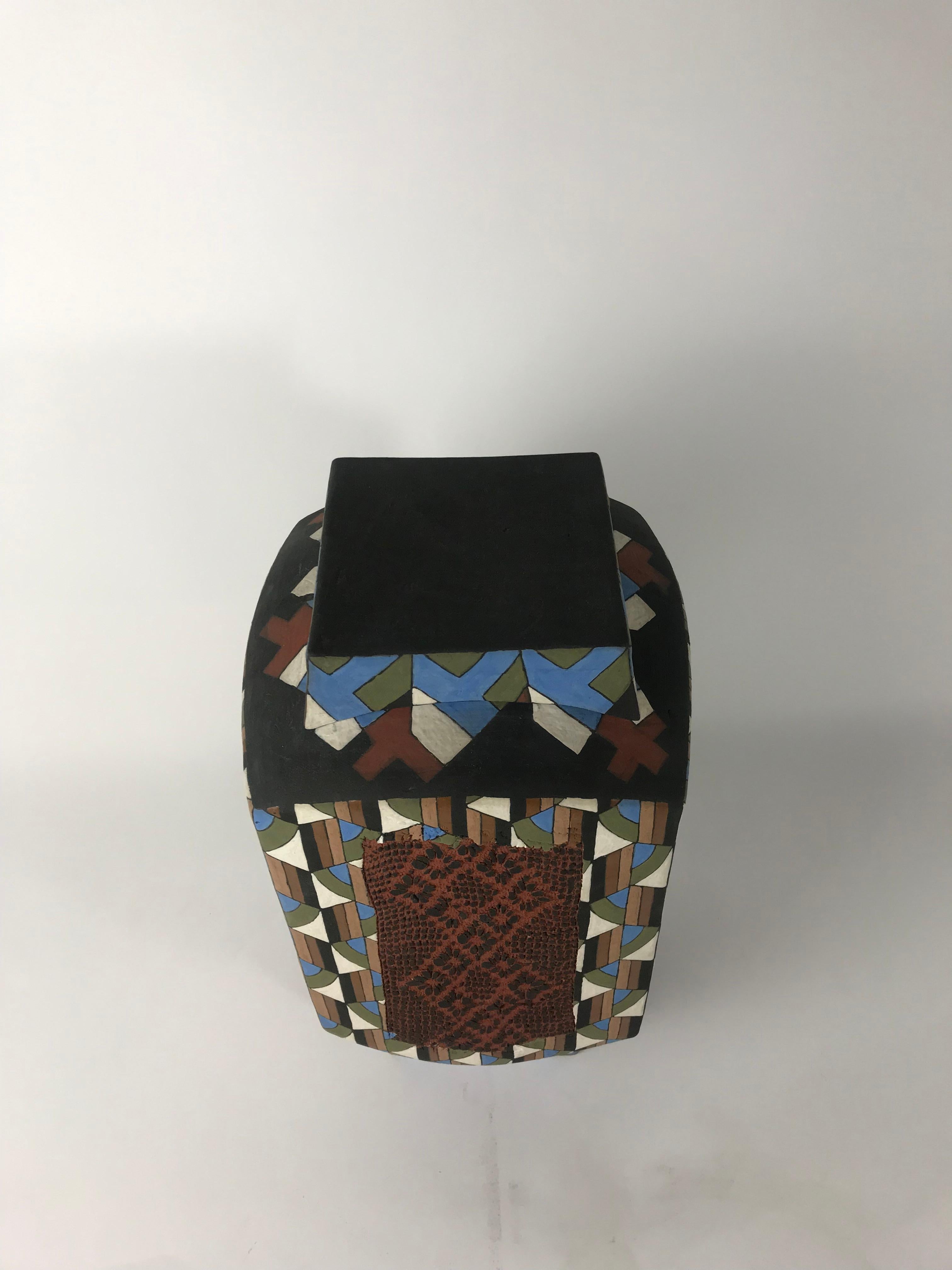 Ceramic Covered Cubist Vase/Pot by Phillip and Marilyn Garnick 12