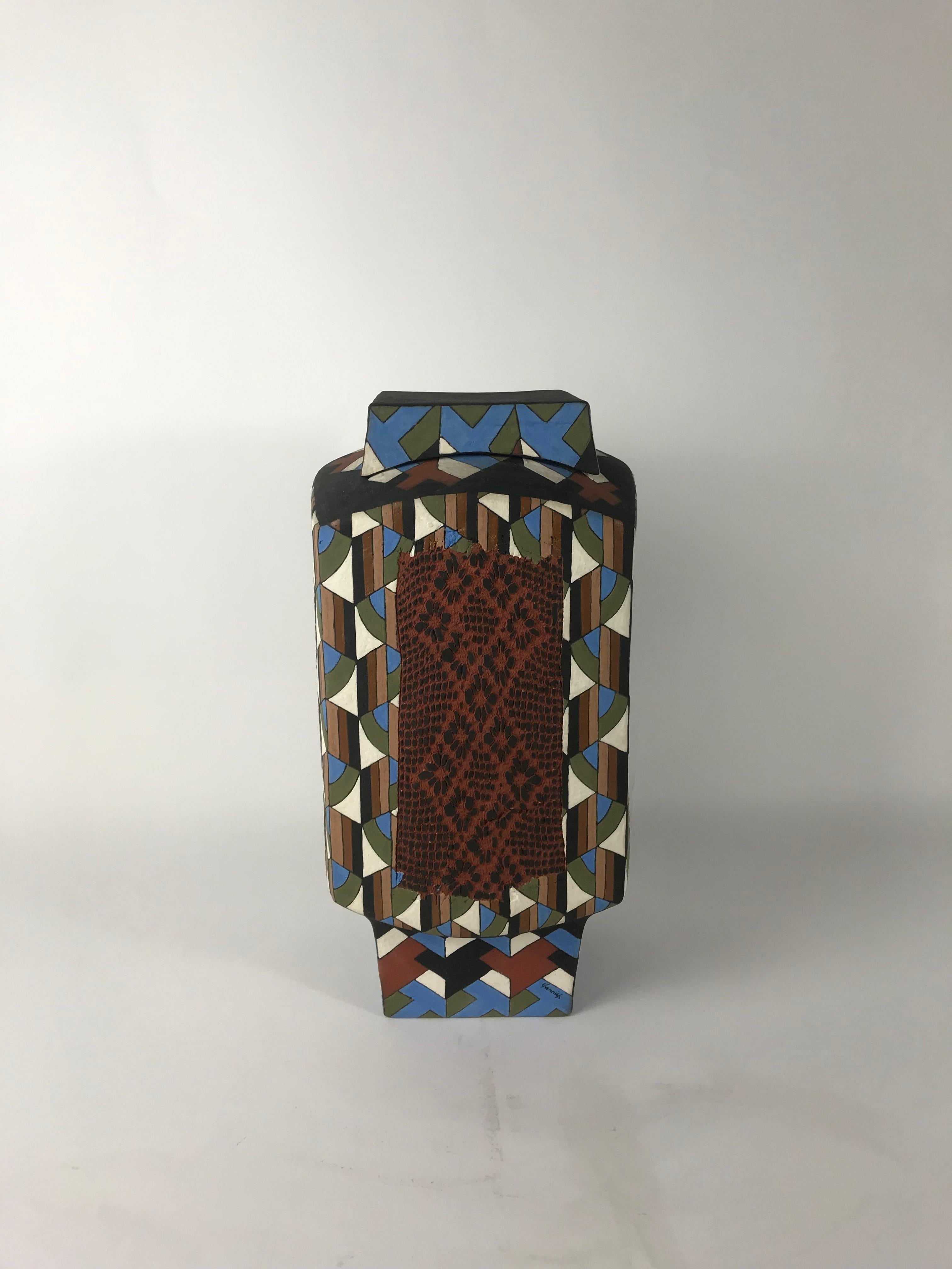 Ceramic Covered Cubist Vase/Pot by Phillip and Marilyn Garnick 13