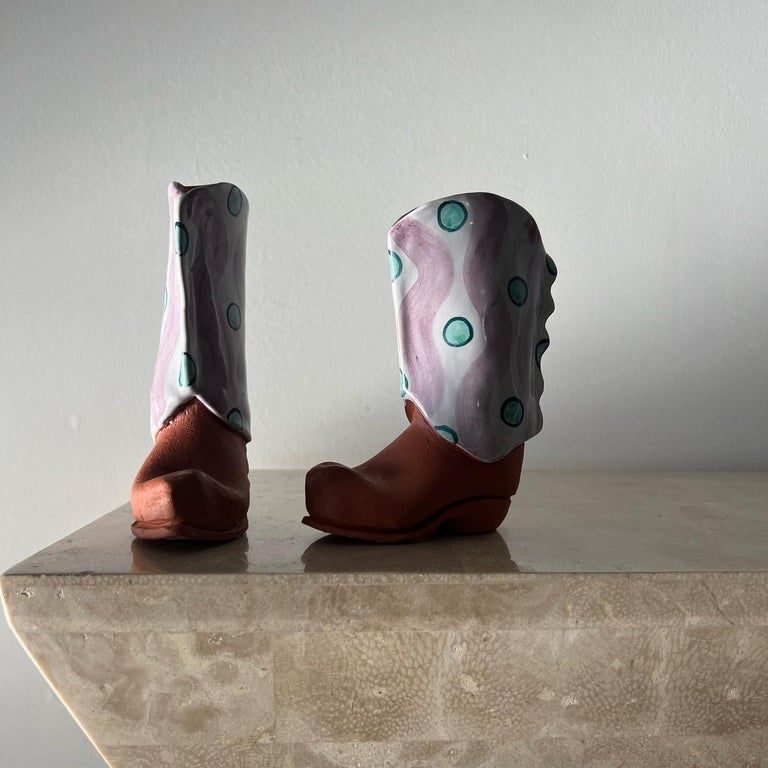 Huge Ceramic Cowboy Boots Salt&Pepper Shakers, Signed by Artist, 20th