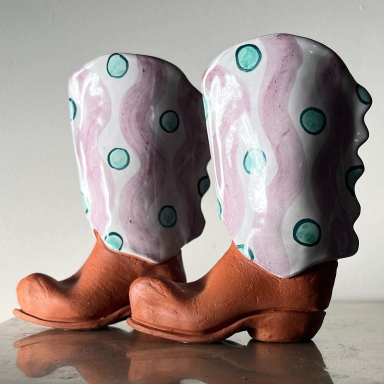 Huge Ceramic Cowboy Boots Salt&Pepper Shakers, Signed by Artist, 20th