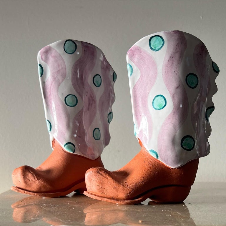 Huge Ceramic Cowboy Boots Salt&Pepper Shakers, Signed by Artist, 20th