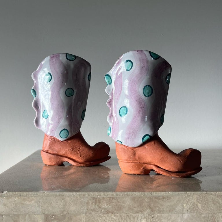 Huge Ceramic Cowboy Boots Salt&Pepper Shakers, Signed by Artist, 20th