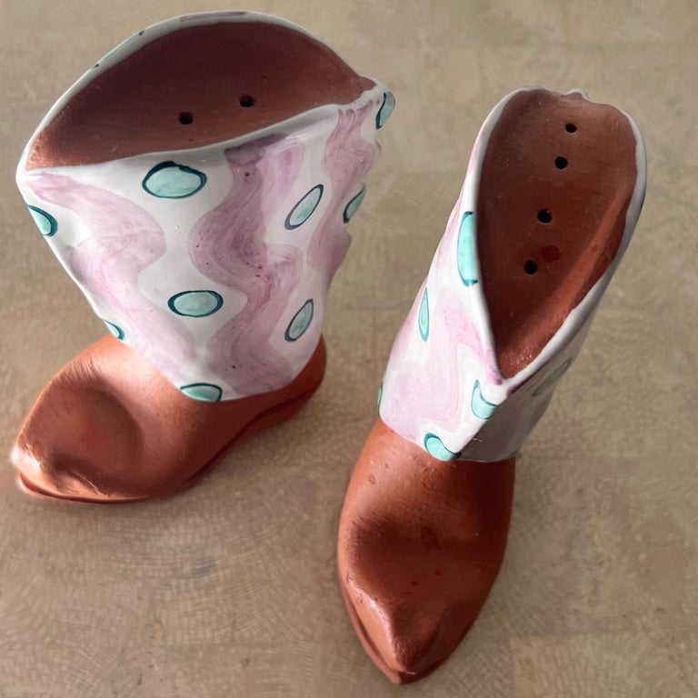 Huge Ceramic Cowboy Boots Salt&Pepper Shakers, Signed by Artist, 20th