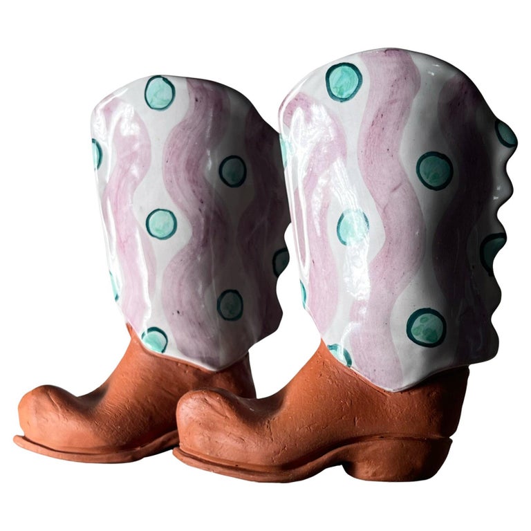 Huge Ceramic Cowboy Boots Salt&Pepper Shakers, Signed by Artist, 20th