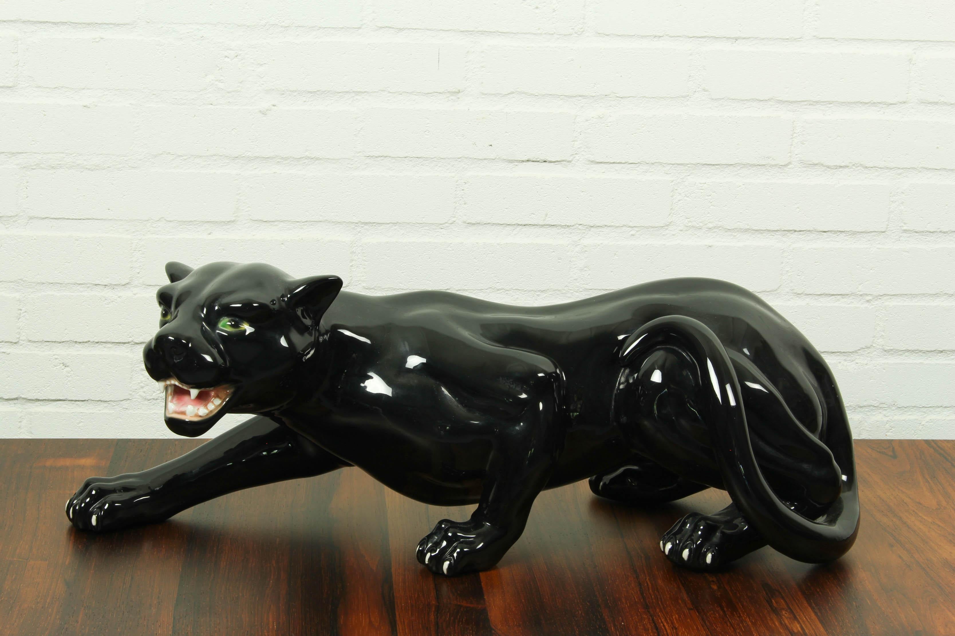 Hollywood Regency Ceramic Creeping Black Panther, 1970s