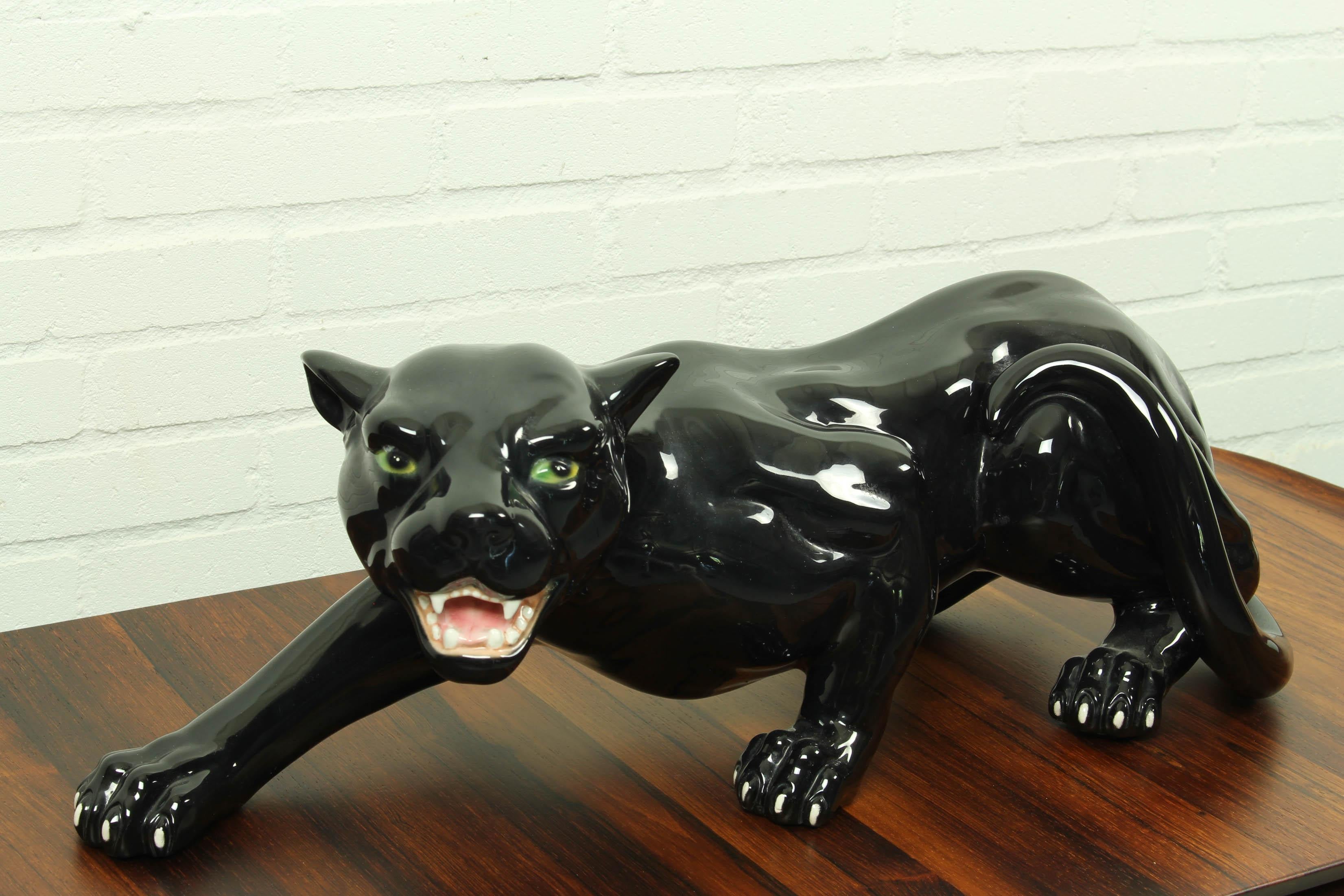 Italian Ceramic Creeping Black Panther, 1970s