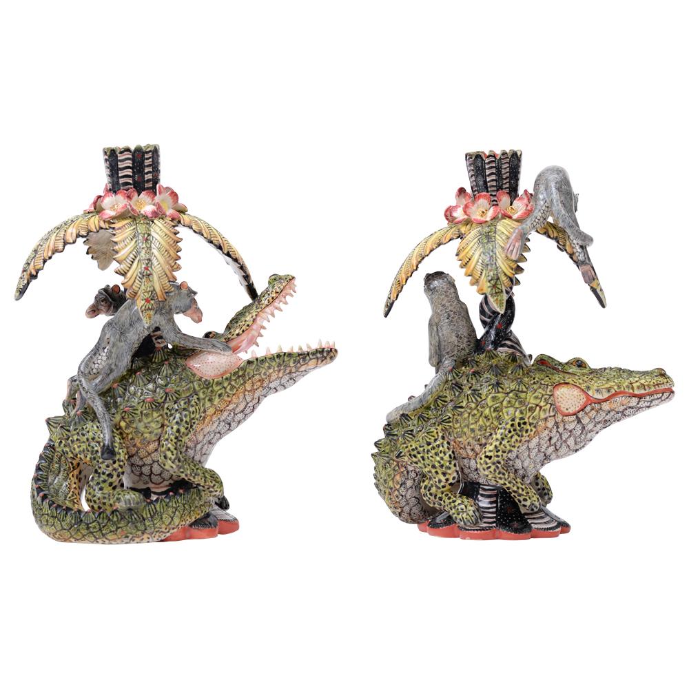 South African Ceramic Crocodile Candle Holders , hand made in South Africa