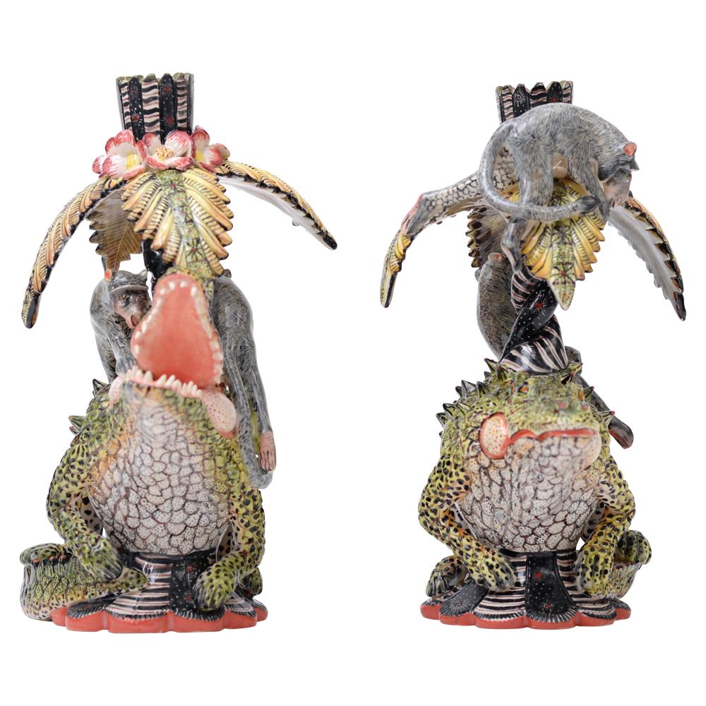Fired Ceramic Crocodile Candle Holders , hand made in South Africa