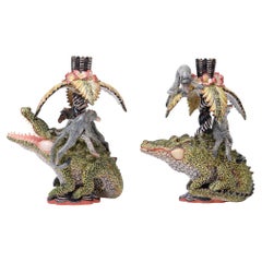 Ceramic Crocodile Candle Holders , hand made in South Africa