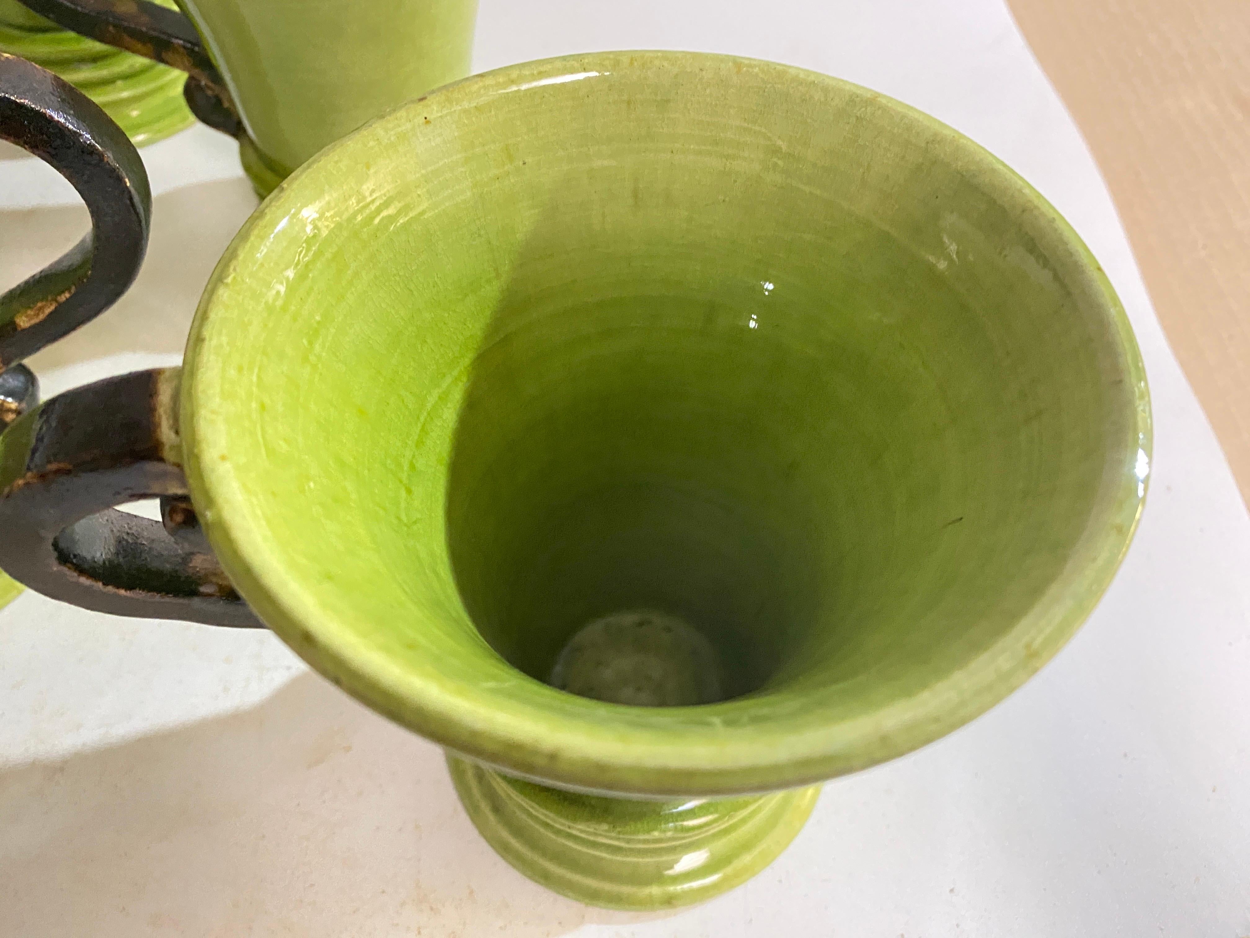 Ceramic Cups Hand Made Green and Brown Color France 20th Century For Sale 5