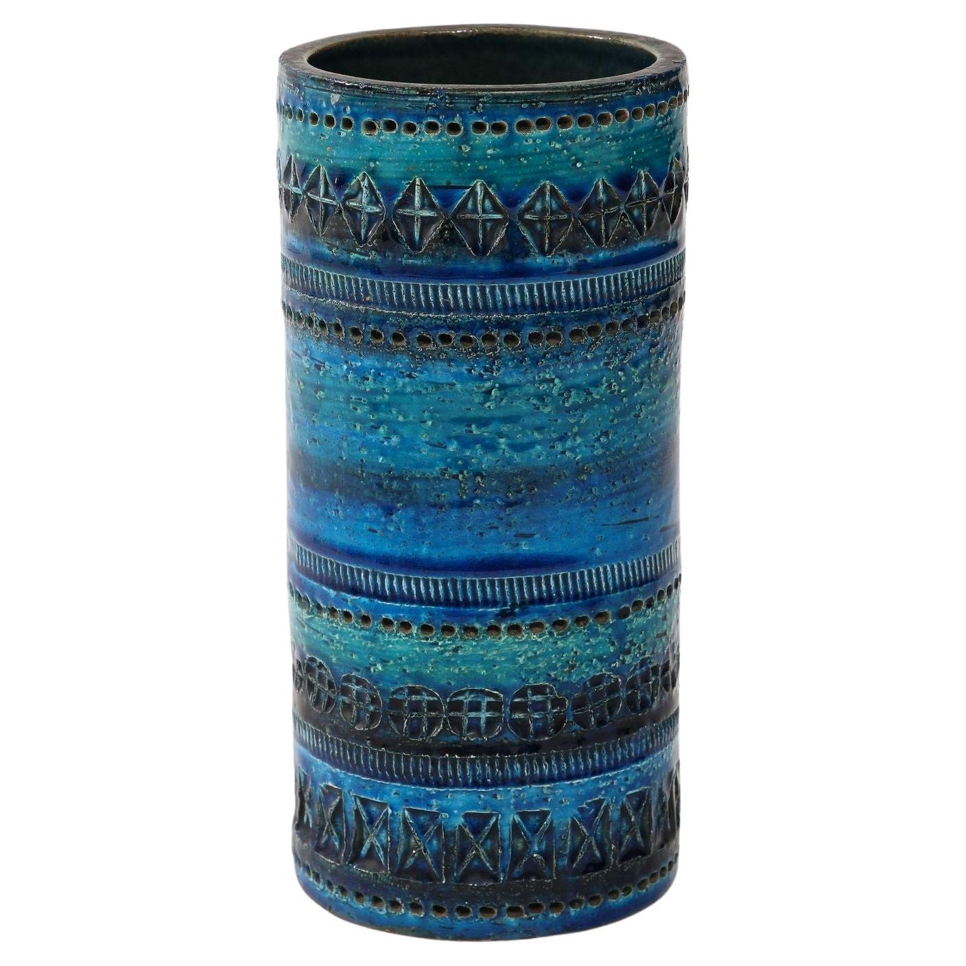 Ceramic Cylidrical Vase by Aldo Londi for Bitossi in Rimini blue, Italy 1960s