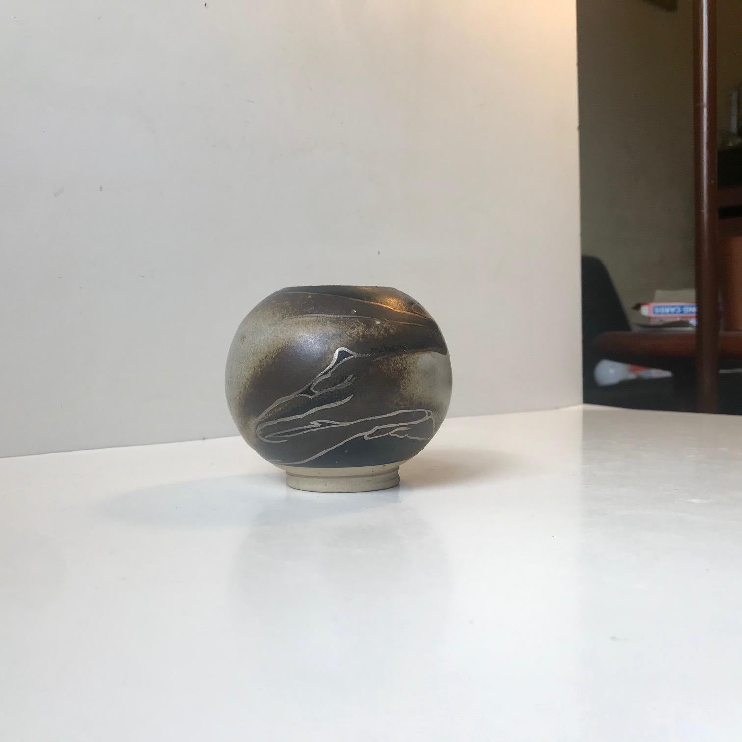 Scandinavian Modern Ceramic Danish Ball Vase with Abstract Decor by Peter Sylsvest, 1970s For Sale