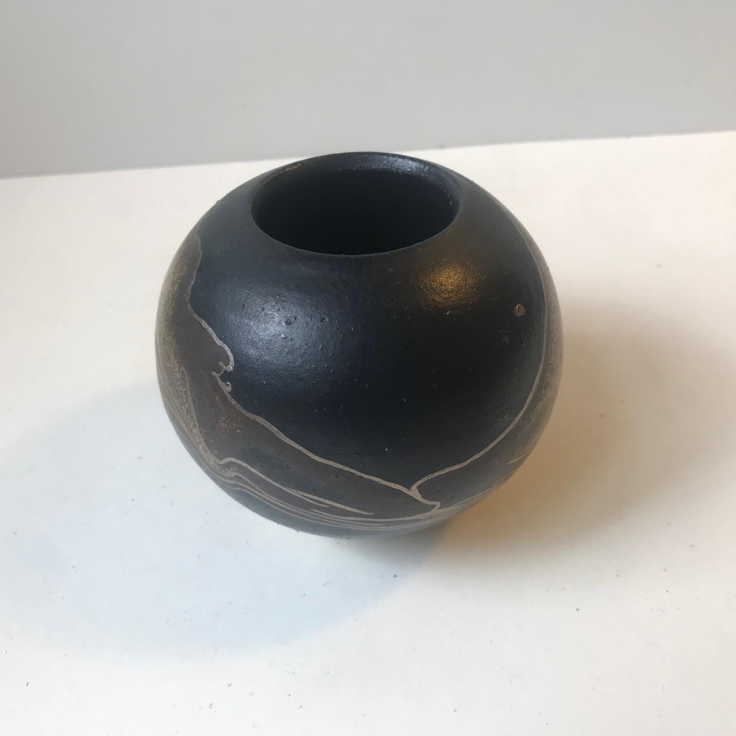 Late 20th Century Ceramic Danish Ball Vase with Abstract Decor by Peter Sylsvest, 1970s For Sale