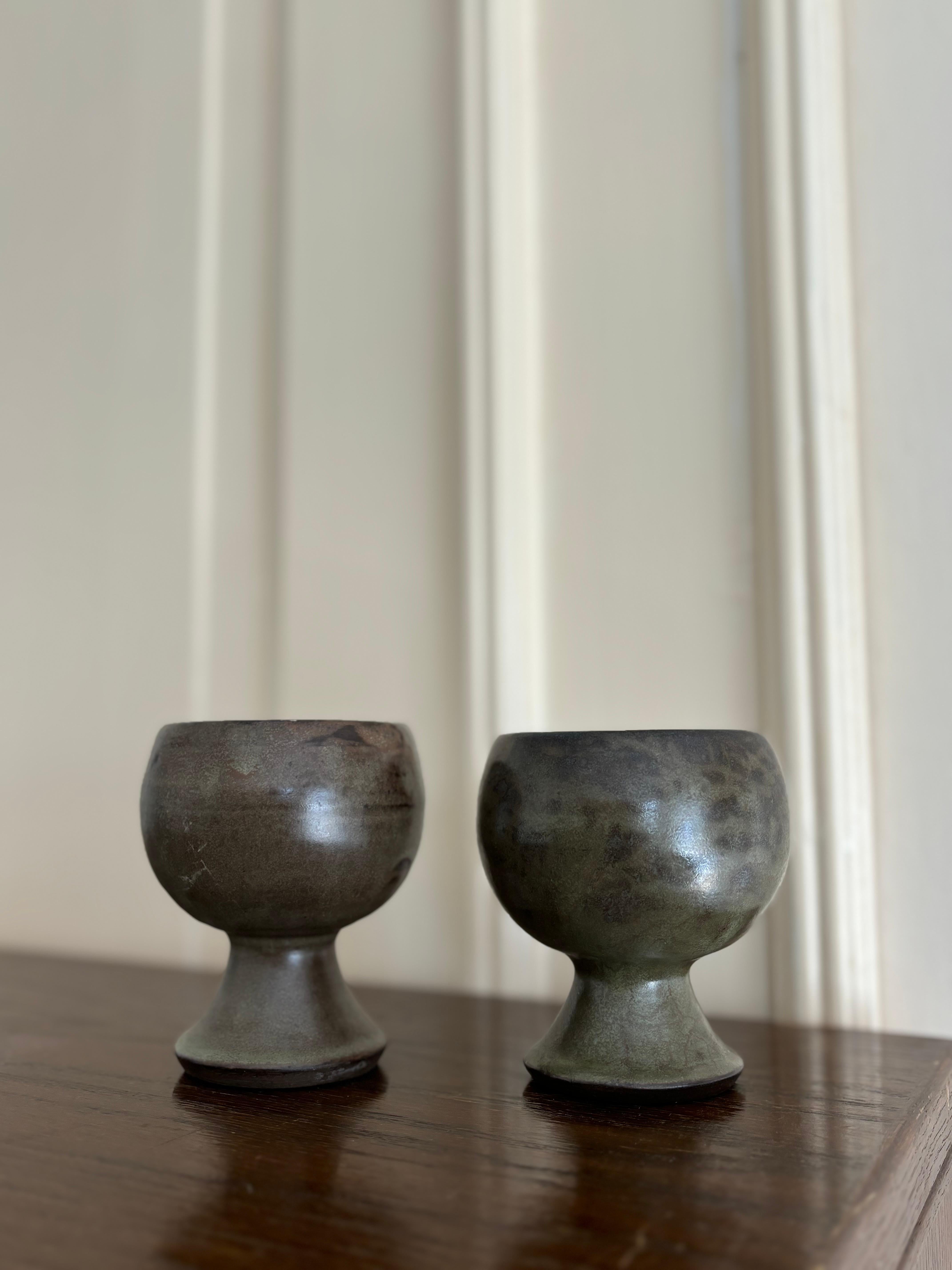Scandinavian Modern Vintage Dark Glazed Ceramic Cups, Orø, 1981 For Sale