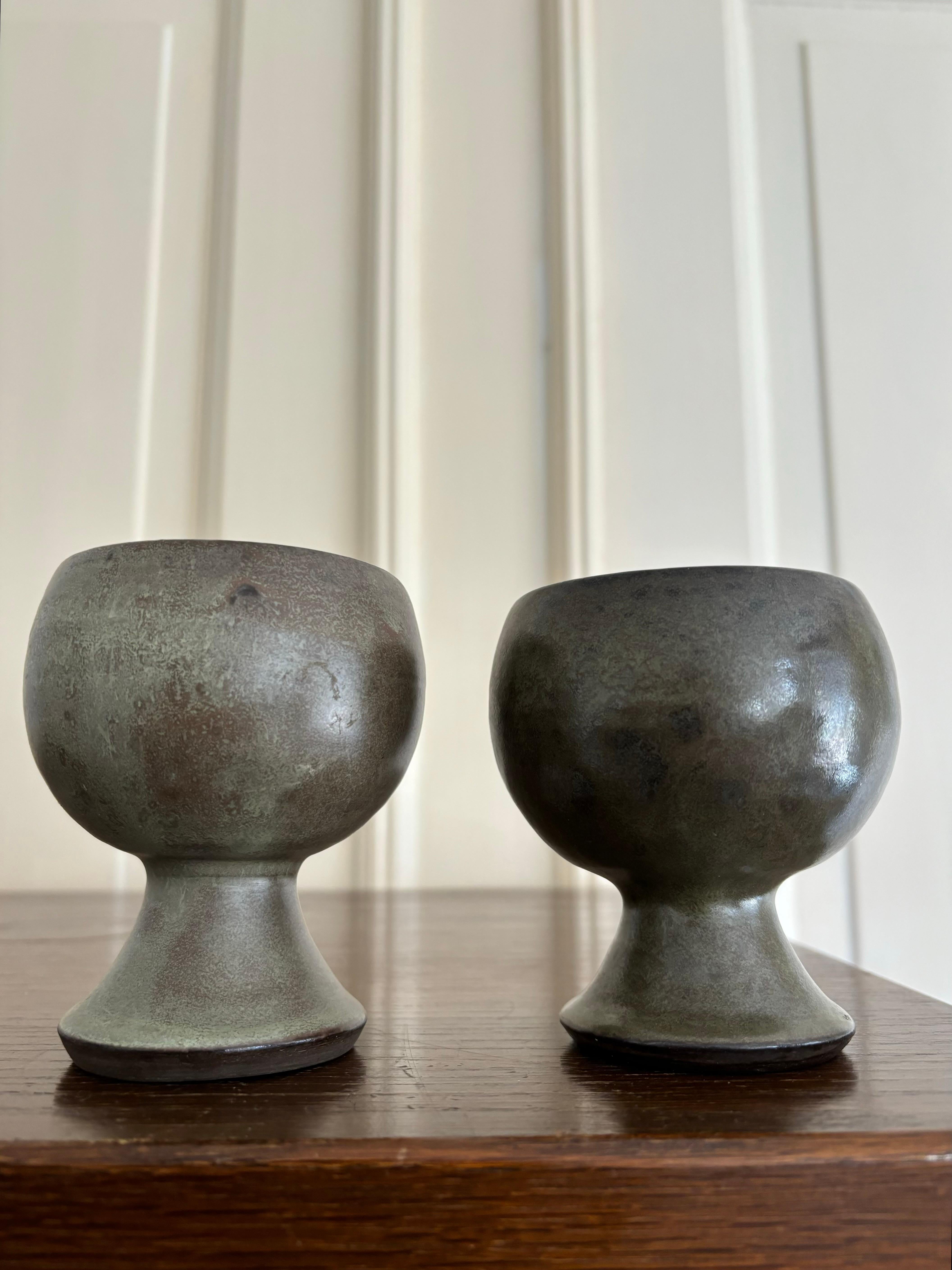 Vintage Dark Glazed Ceramic Cups, Orø, 1981 For Sale 3