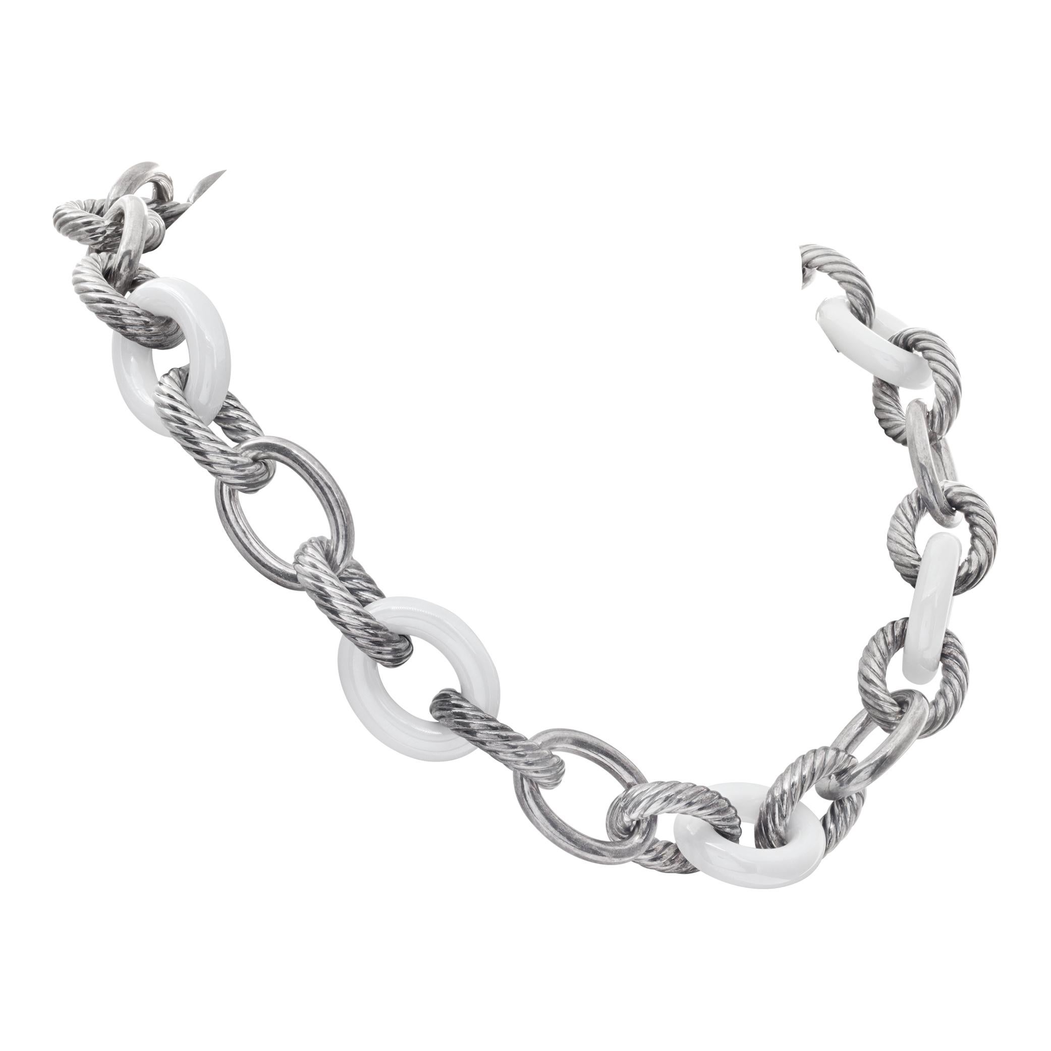 David Yurman Extra-Large Oval Link Ceramic Necklace in sterling silver and white ceramic. Length 18 inches, width 0.75 inch.
