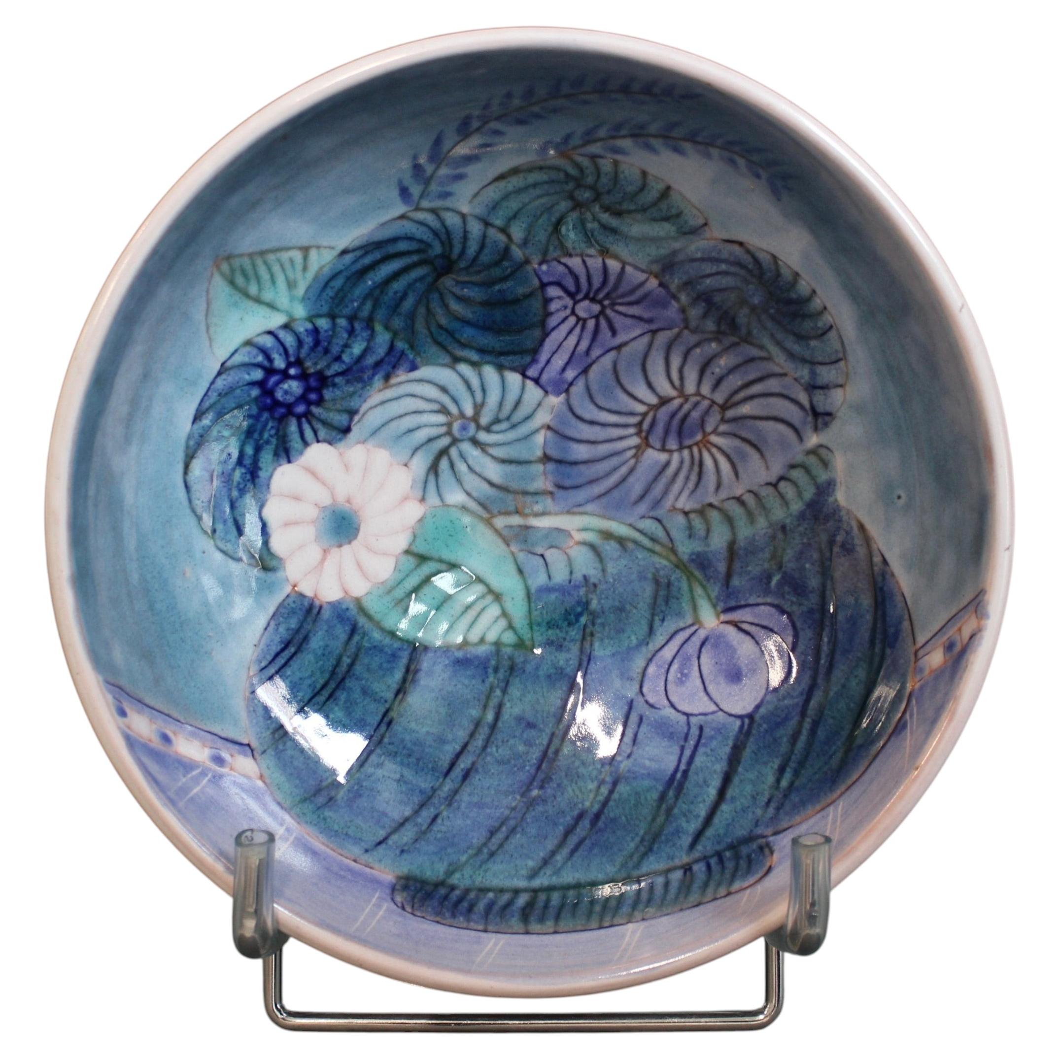 1970s Hand-Painted Ceramic Decorative Bowl by Cloutier Brothers