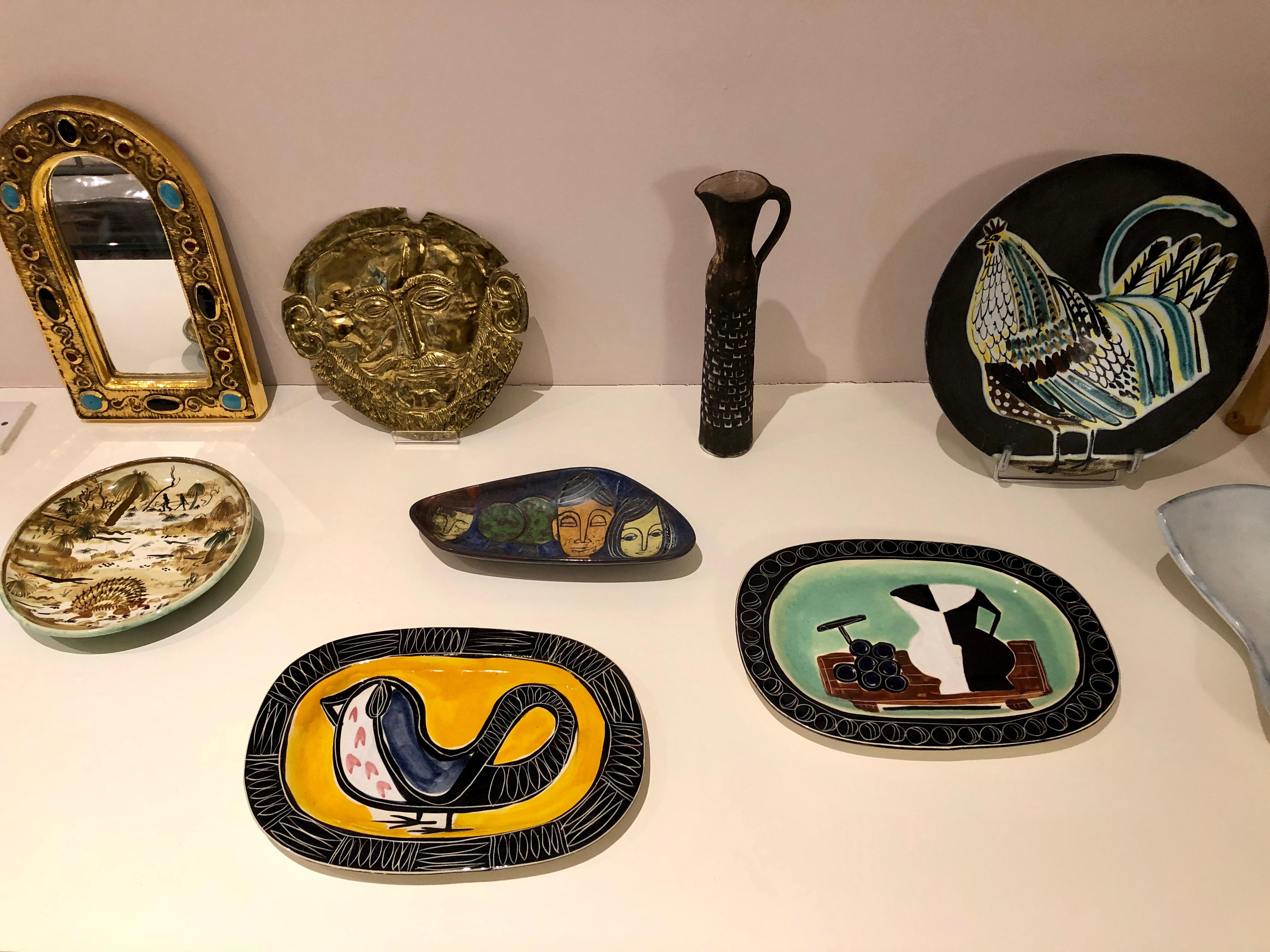 Mid-Century Modern Ceramic Decorative Platter with Bird Motif by Jacques Pouchain - Poët-Laval