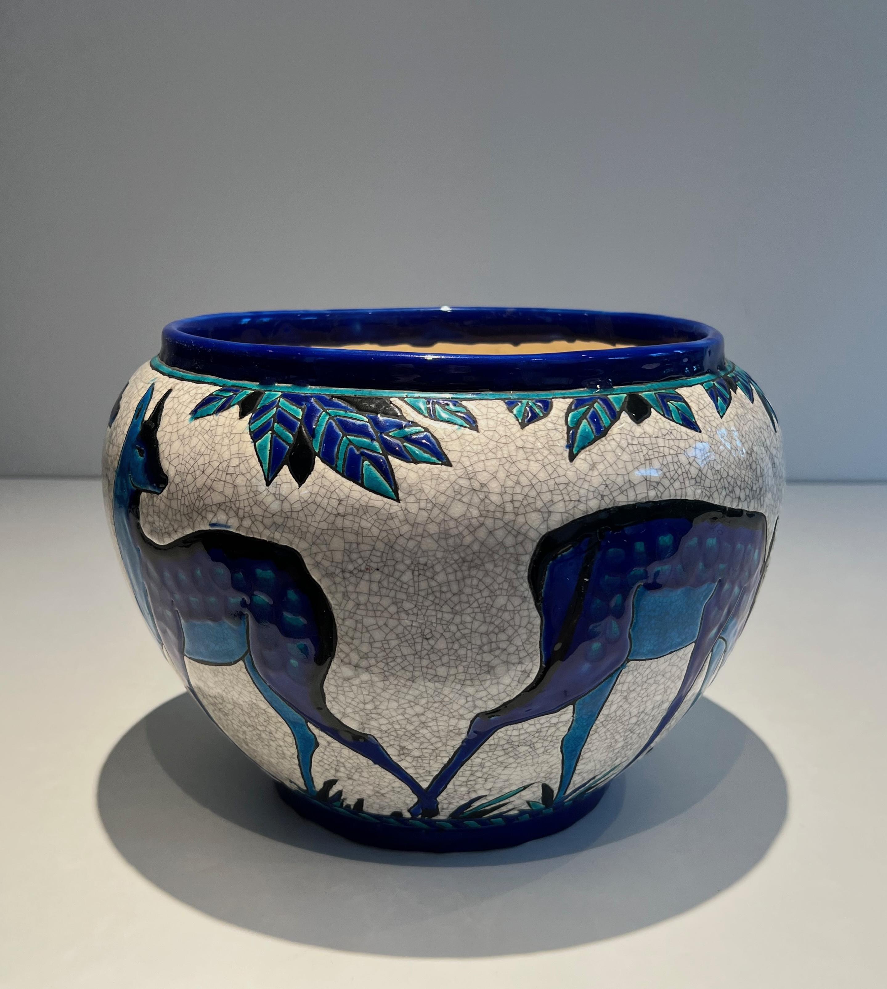 Ceramic “Deer and Doe” planter. Belgian work signed by Charles Catteau, Keramis 7
