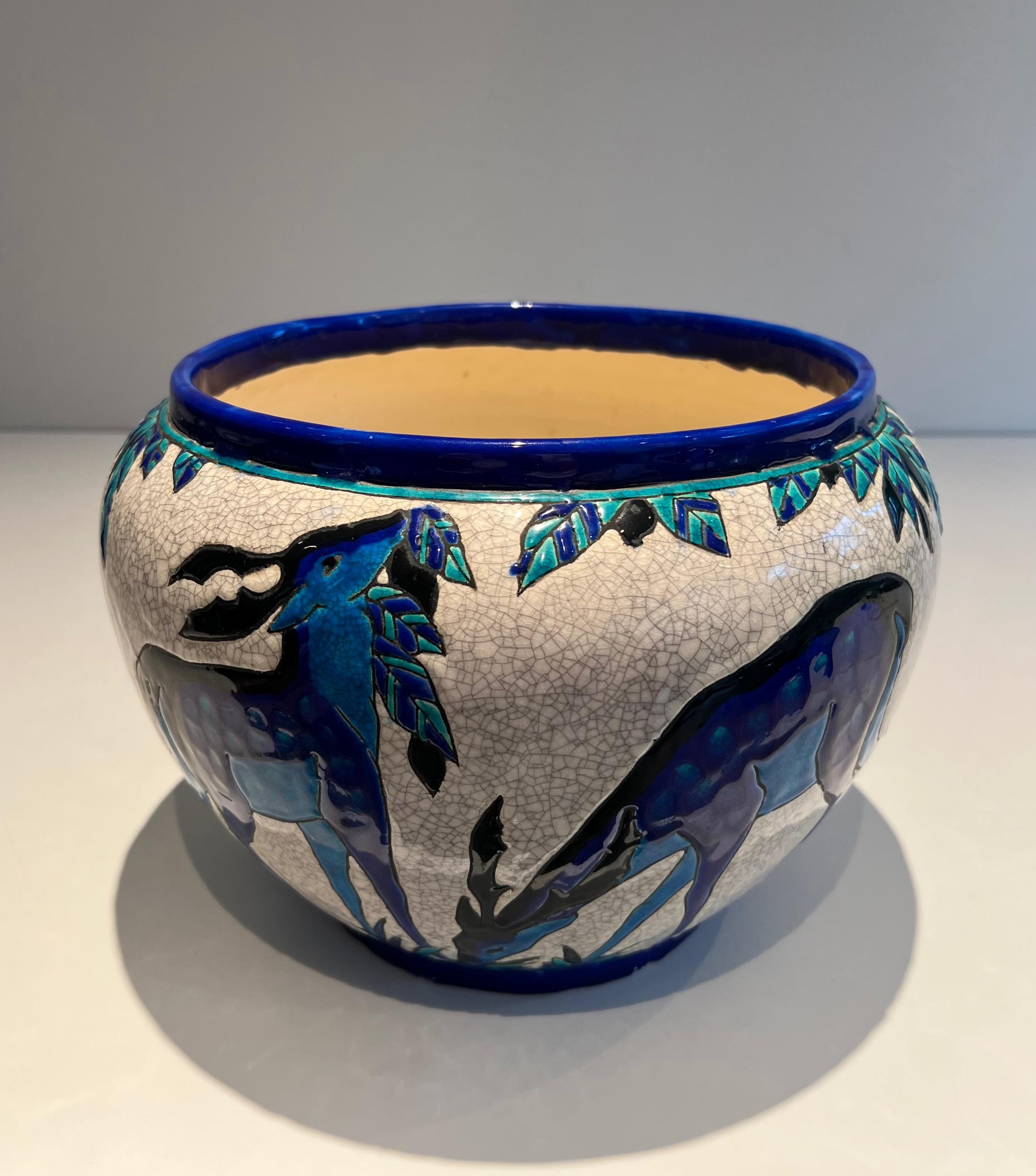 Ceramic “Deer and Doe” planter. Belgian work signed by Charles Catteau, Keramis 8