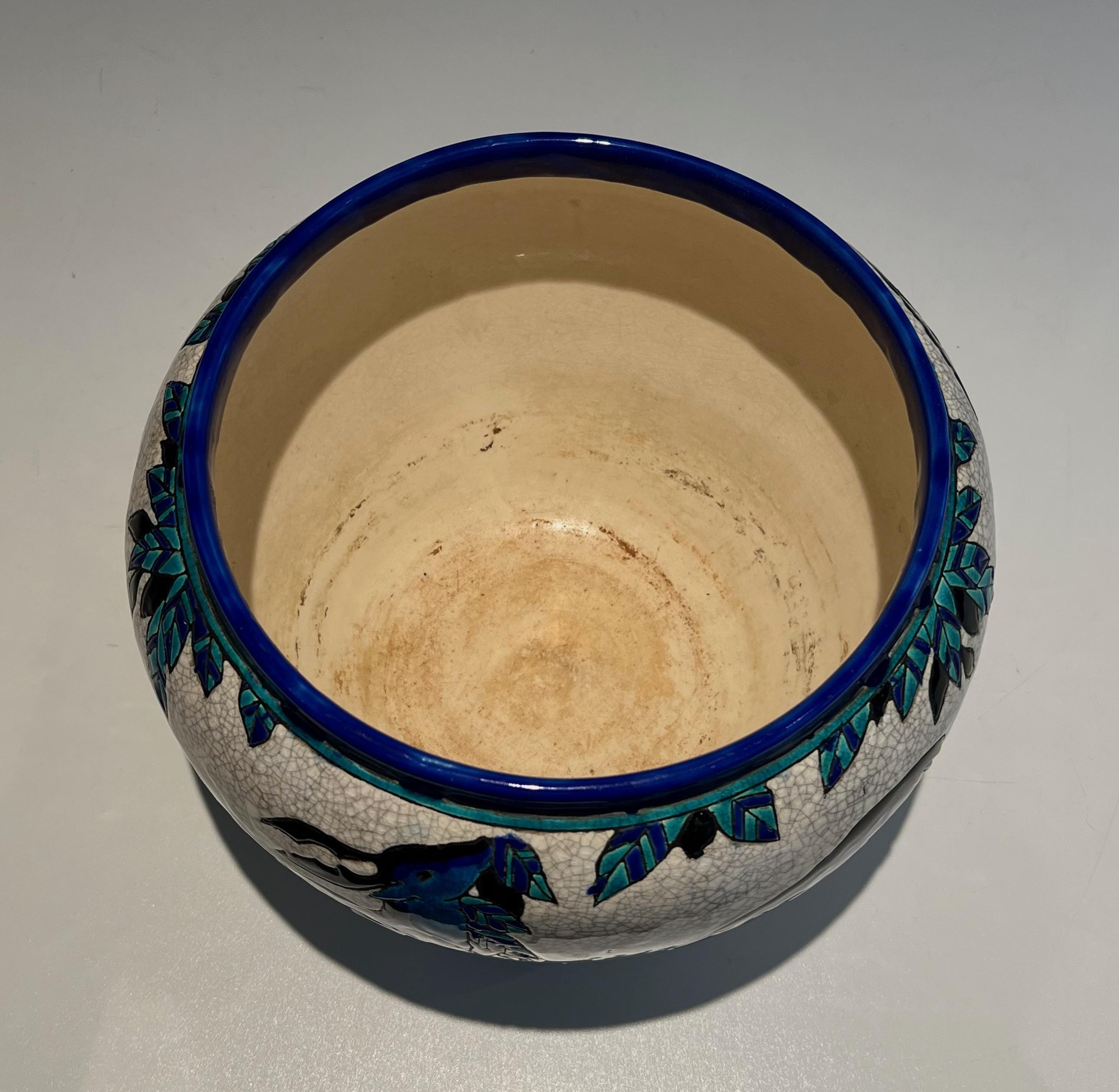 Ceramic “Deer and Doe” planter. Belgian work signed by Charles Catteau, Keramis 10