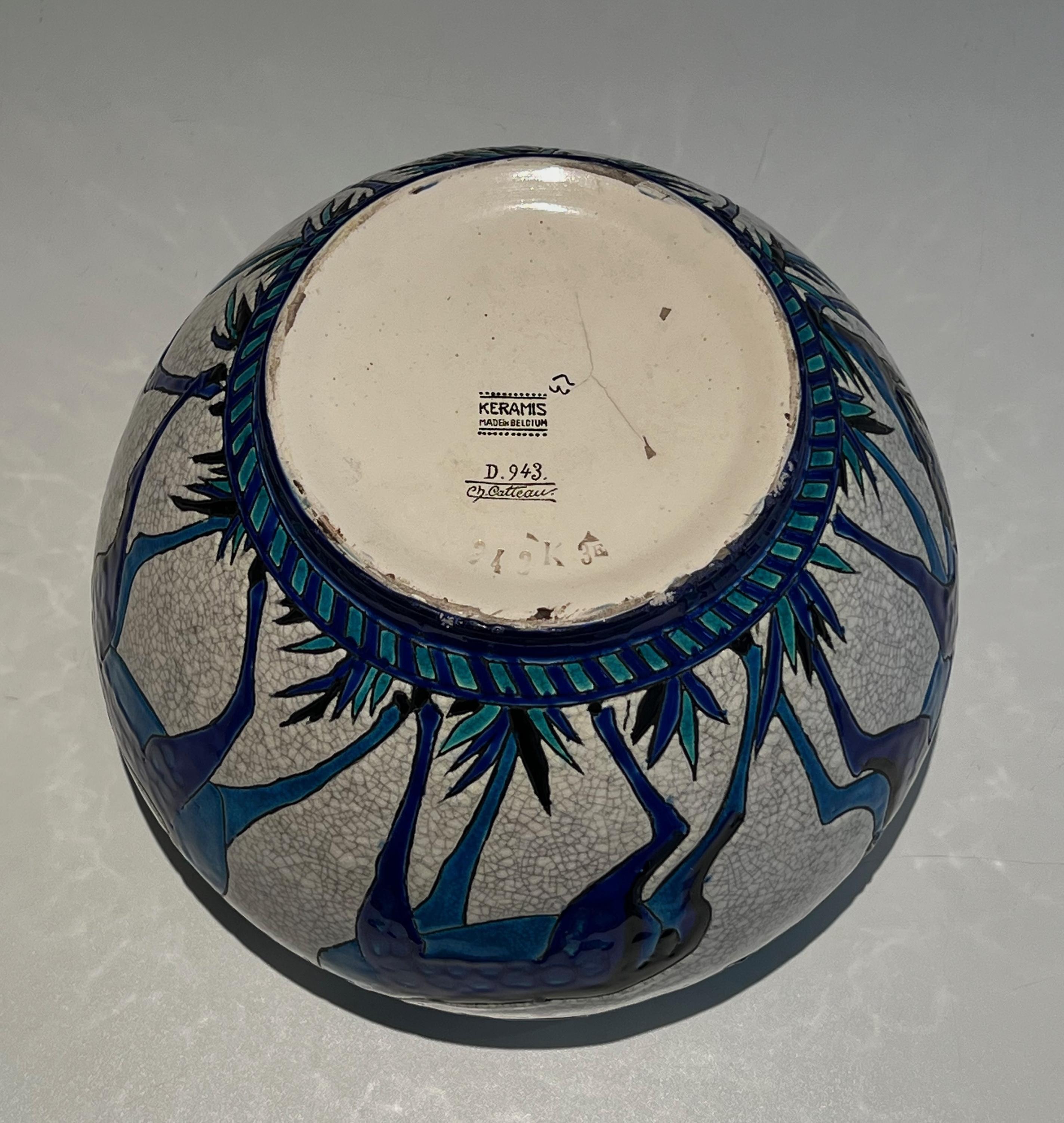Ceramic “Deer and Doe” planter. Belgian work signed by Charles Catteau, Keramis 2