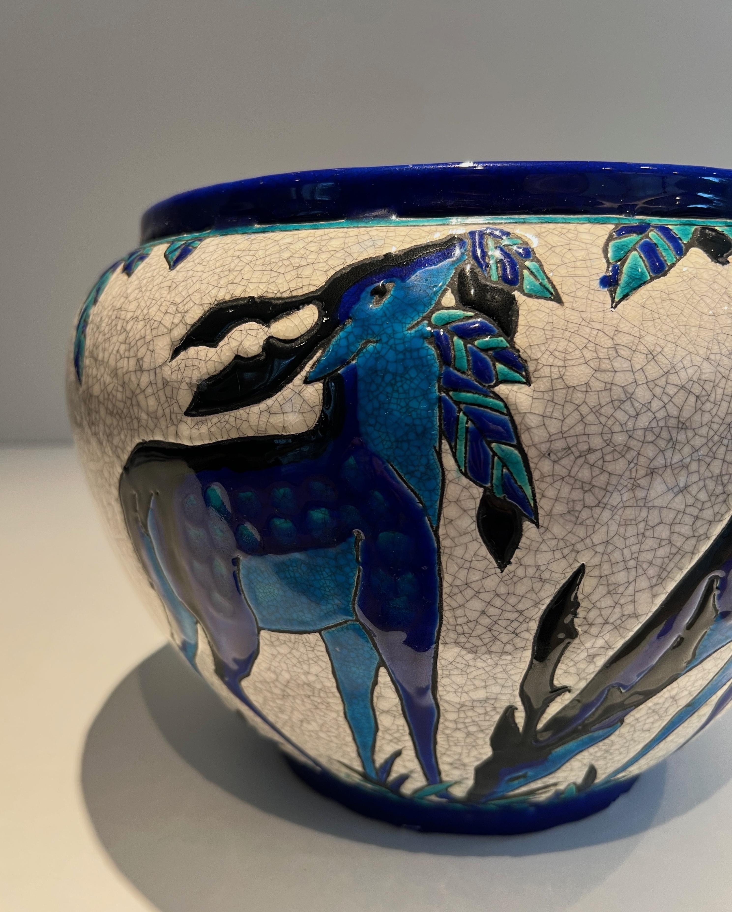 Ceramic “Deer and Doe” planter. Belgian work signed by Charles Catteau, Keramis 4
