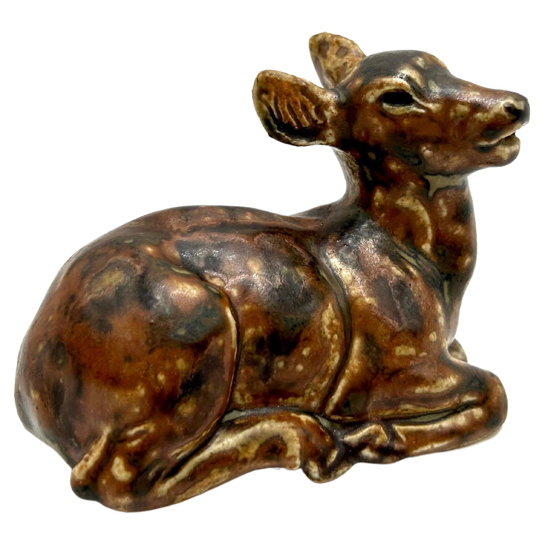 Keramikfigur aus Hirsch, entworfen von Knud Kyhn, Royal Copenhagen, Dänemark, 1950/60