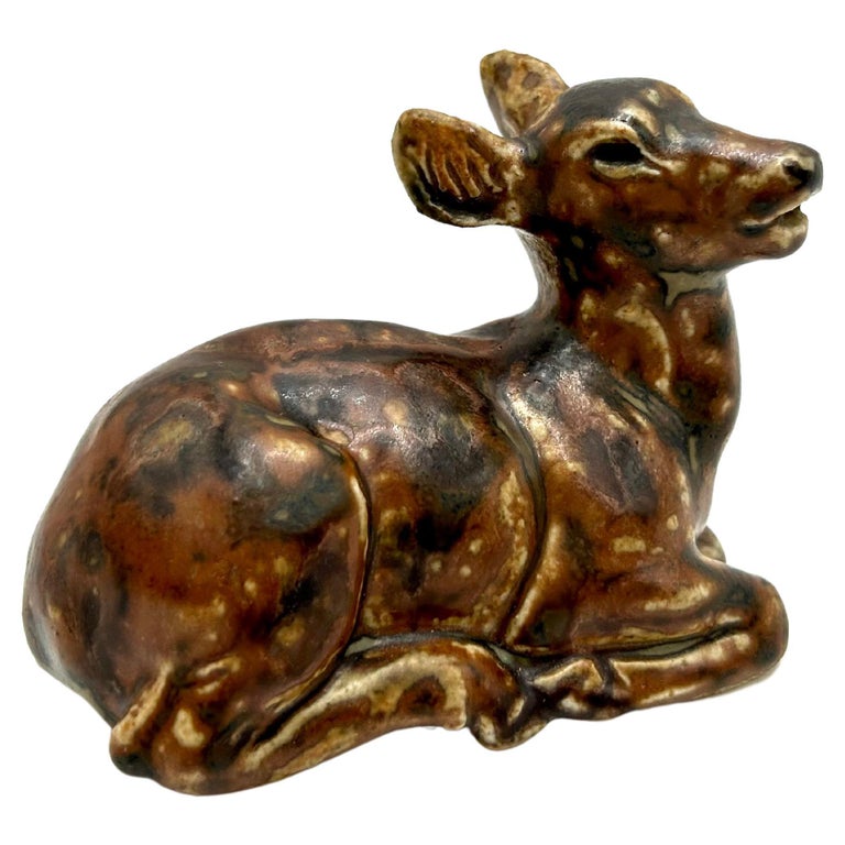 Ceramic deer figurine, designed by Knud Kyhn, Royal Copenhagen, Denmark