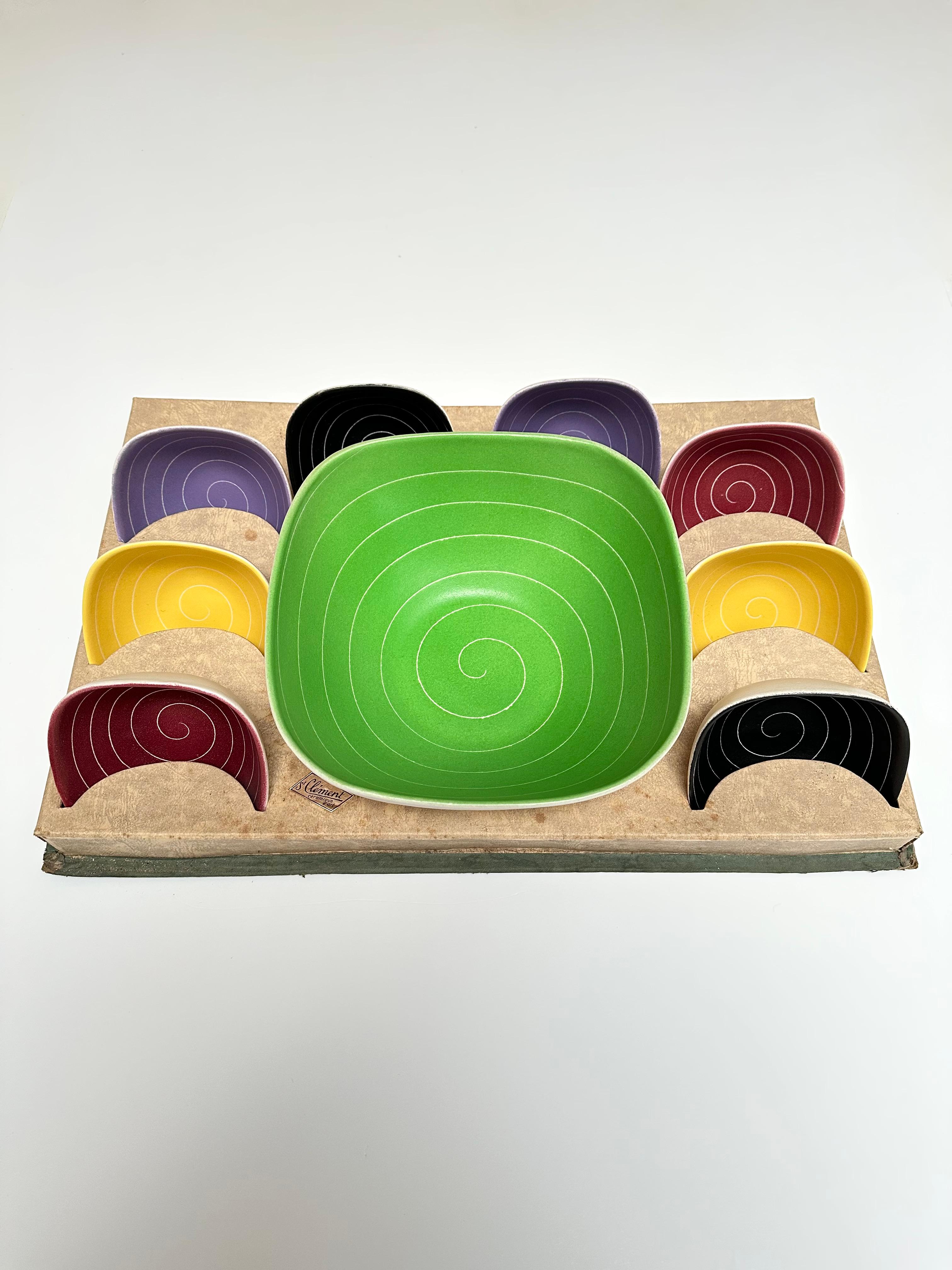 Ceramic Dessert Set, Saint-Clement, France c. 1950 For Sale 4