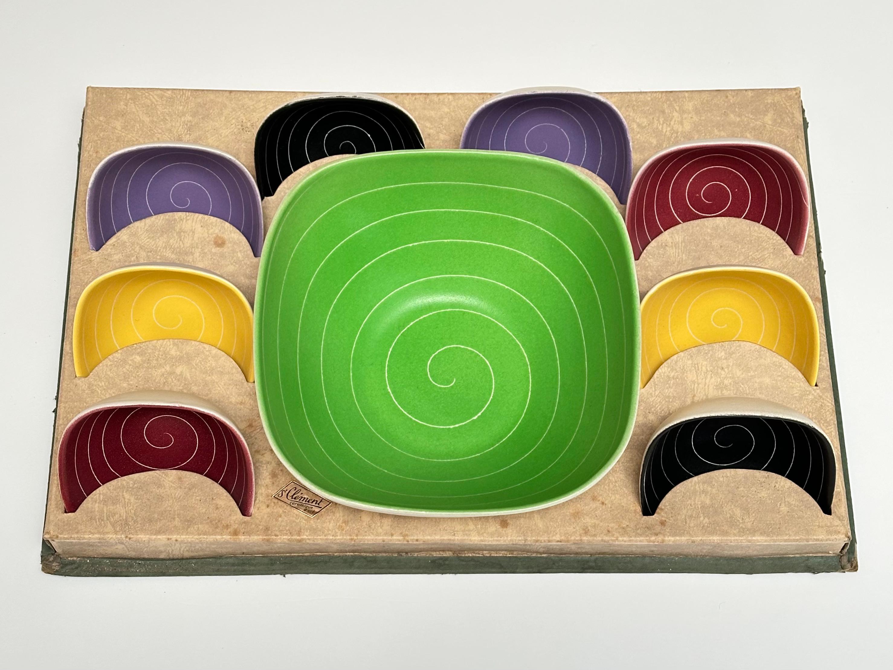 Ceramic Dessert Set, Saint-Clement, France c. 1950 For Sale 6
