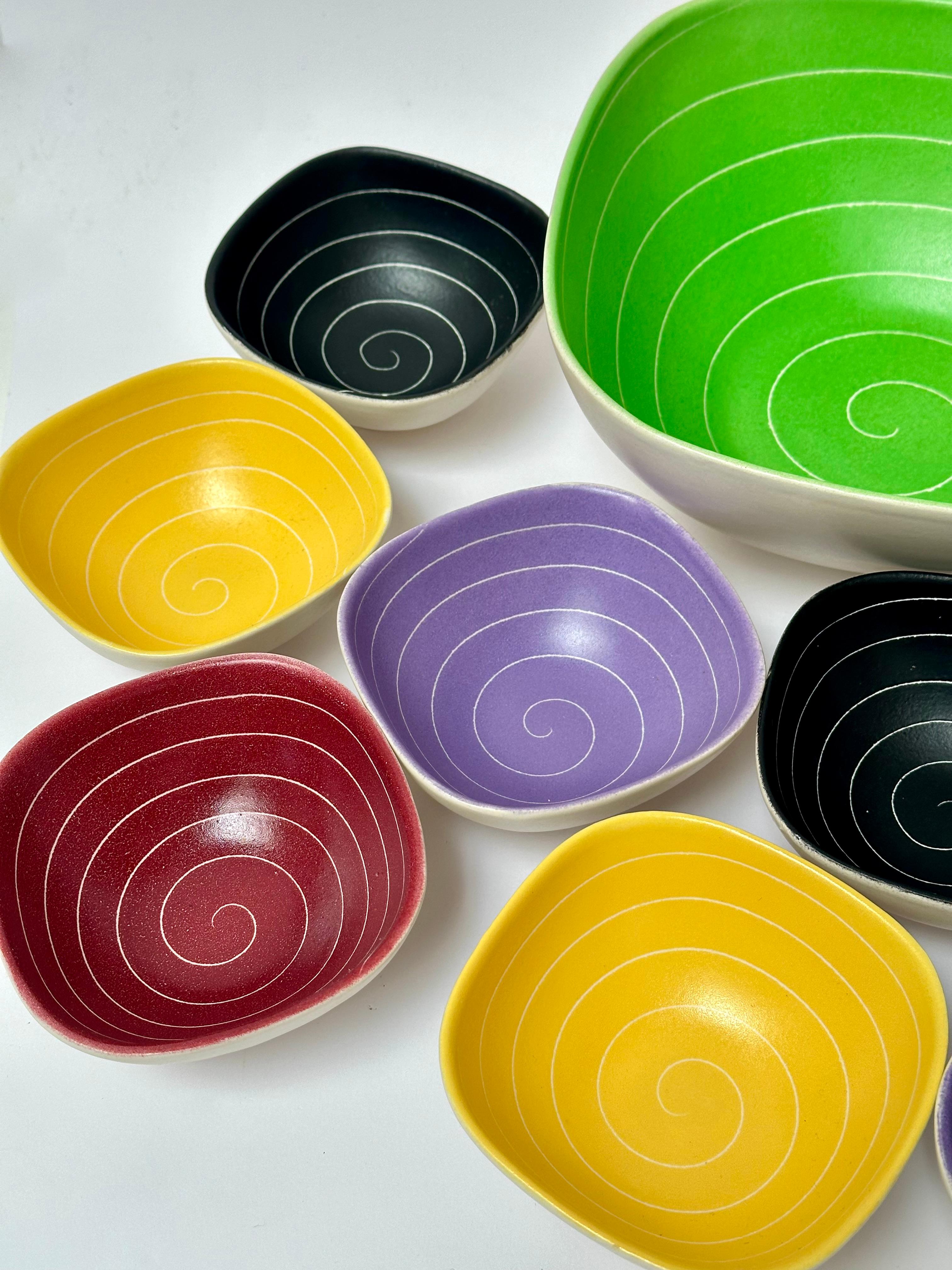 Mid-Century Modern Ceramic Dessert Set, Saint-Clement, France c. 1950 For Sale