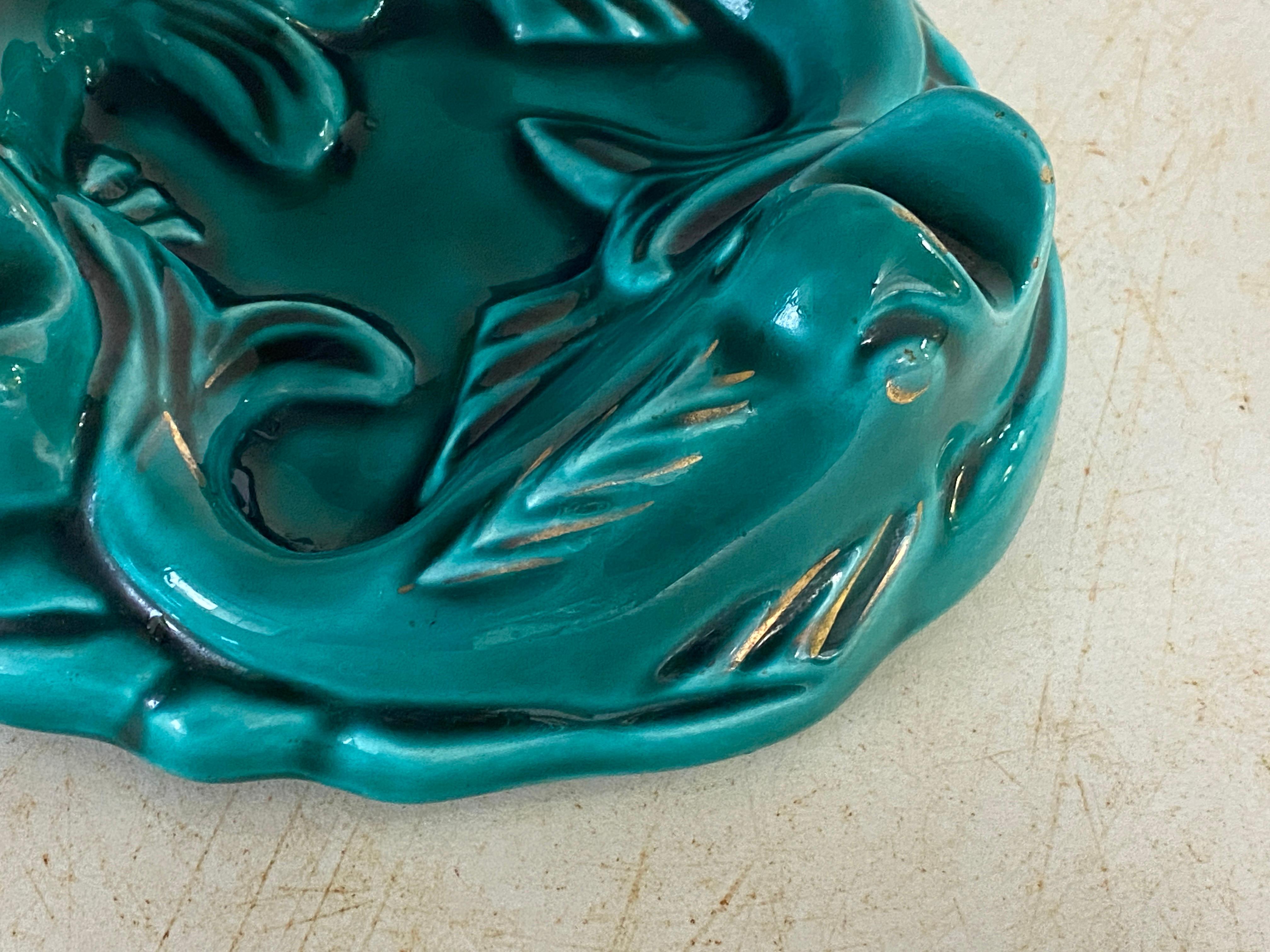 Ceramic Dish Ashtray in Ceramic Art Deco Green Color Fishes Patern For Sale 1